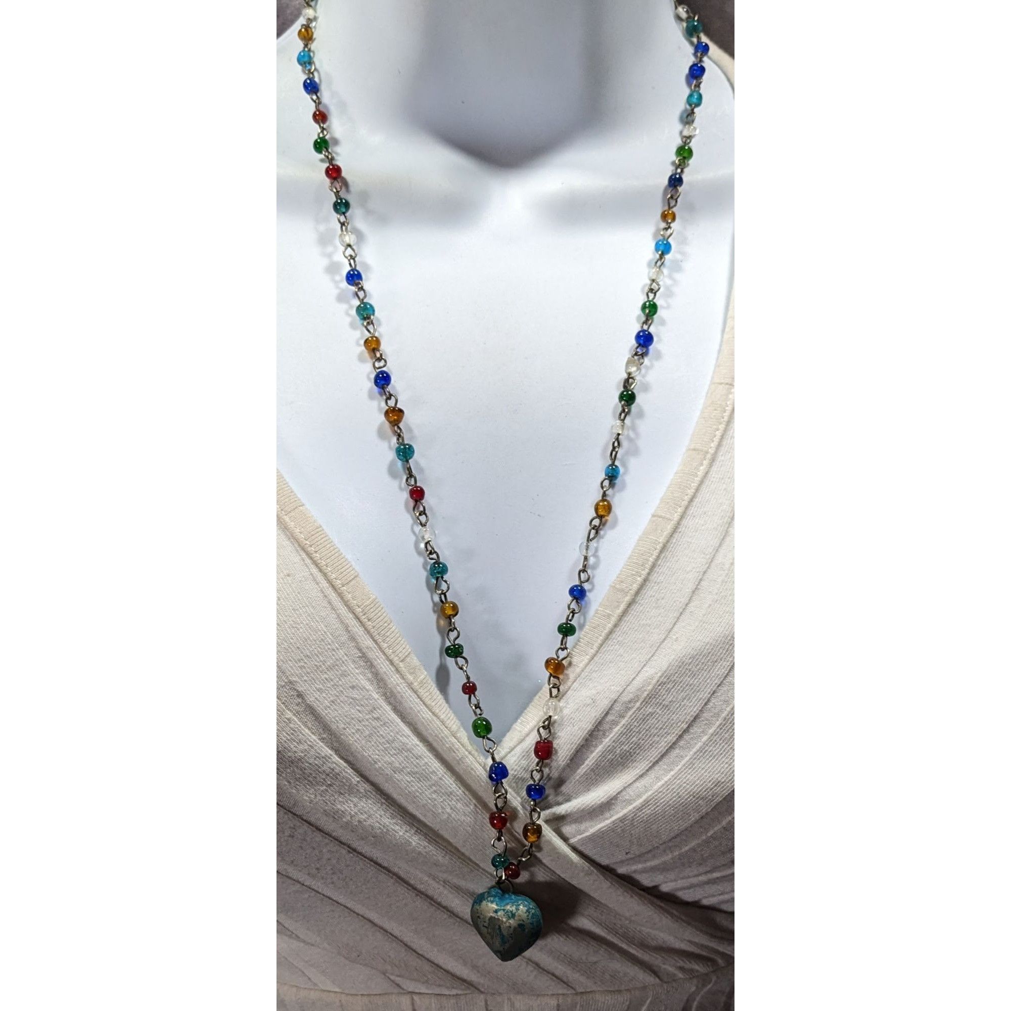 Other Rustic Romantic Rainbow Glass Beaded Necklace With Distresse Size ONE SIZE - 2 Thumbnail