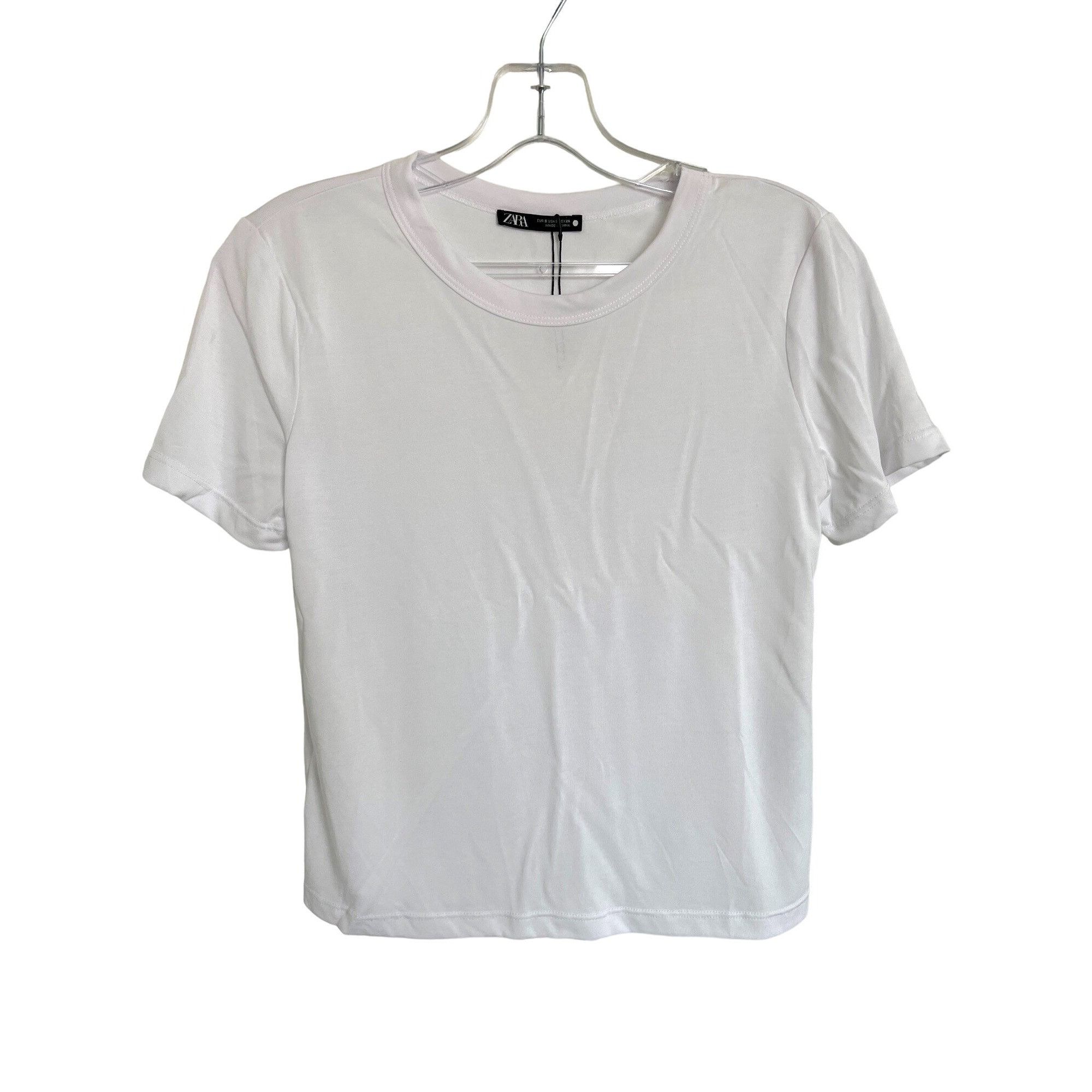 Zara Zara White Short Sleeve Basic T-Shirt Crew Neck Cotton Blend Size S / US 4 / IT 40 - 1 Thumbnail