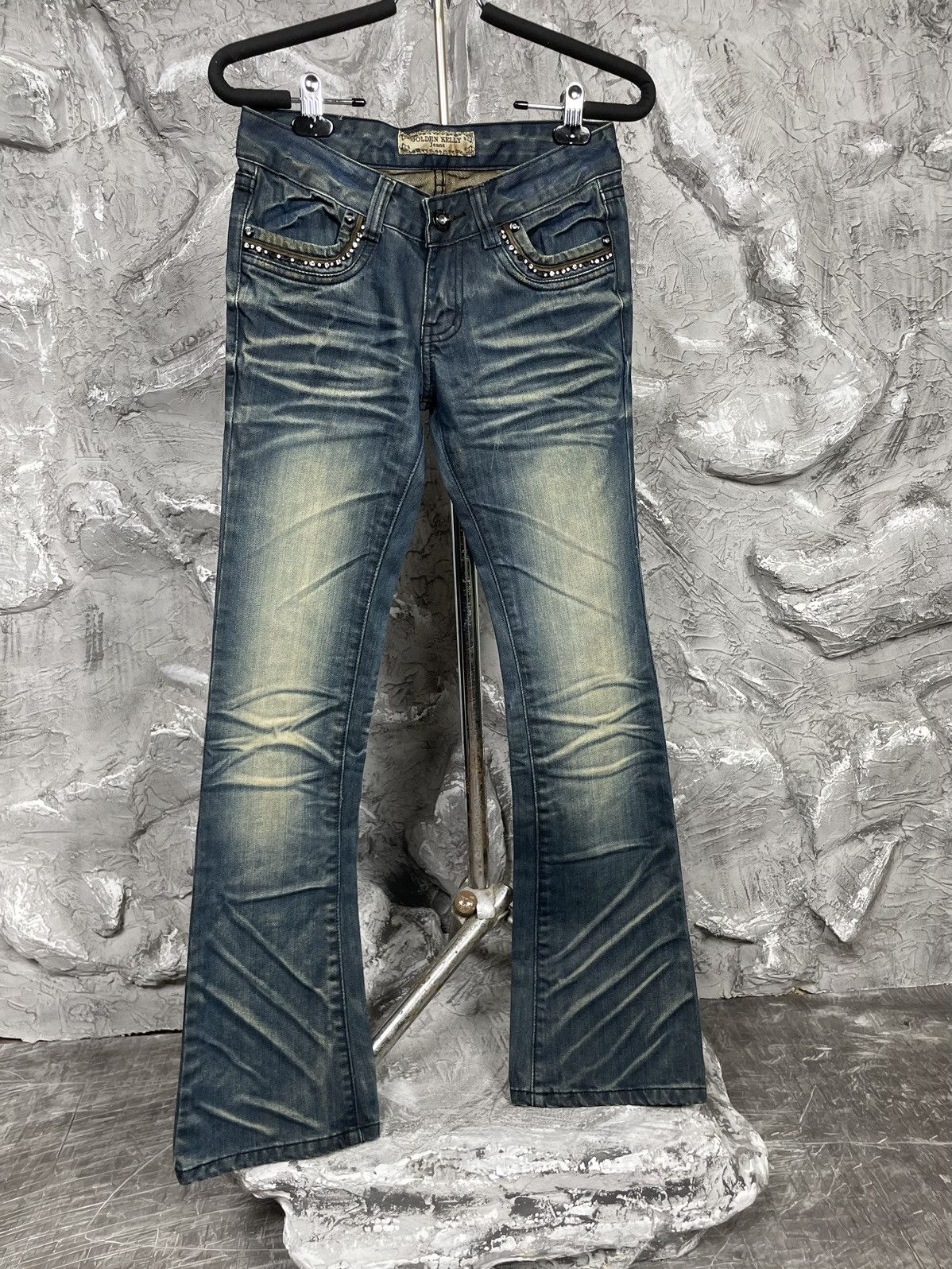 If Six Was Nine × Japanese Brand Vintage Y2K Fade Distressed Rhinestones Bootcut Jeans Size 27" / US 4 / IT 40 - 1 Thumbnail