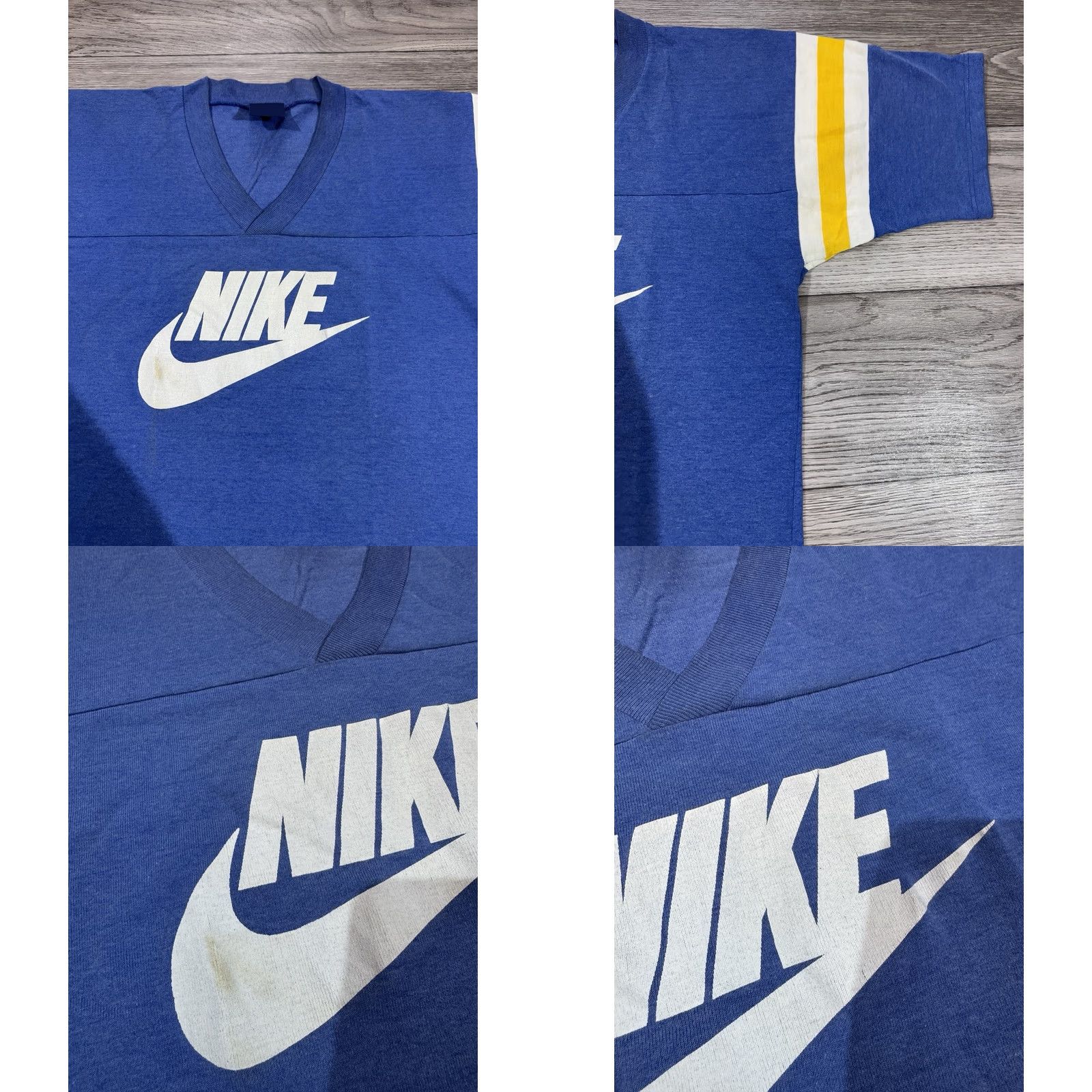 Nike VINTAGE Nike Big Swoosh Jersey T-Shirt Stripes Big Logo Swoosh Men Fit Sz L Navy 80s Shirt Mens Size US L / EU 52-54 / 3 - 8 Thumbnail