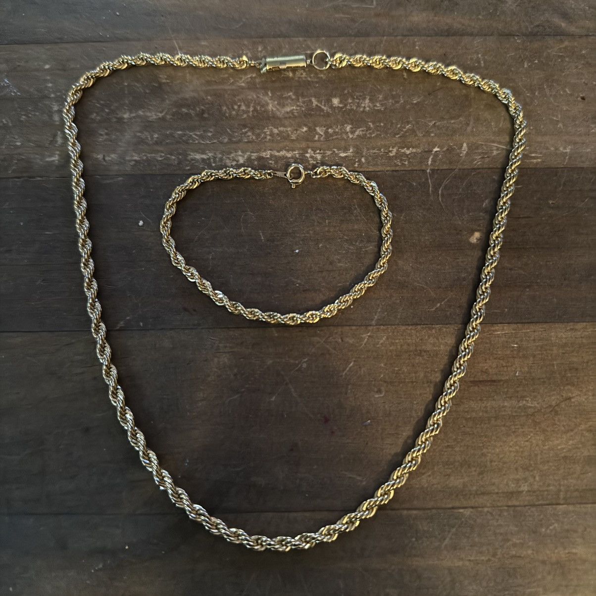 Vintage Vintage gold tone rope chain necklace and bracelet set Size ONE SIZE - 2 Thumbnail