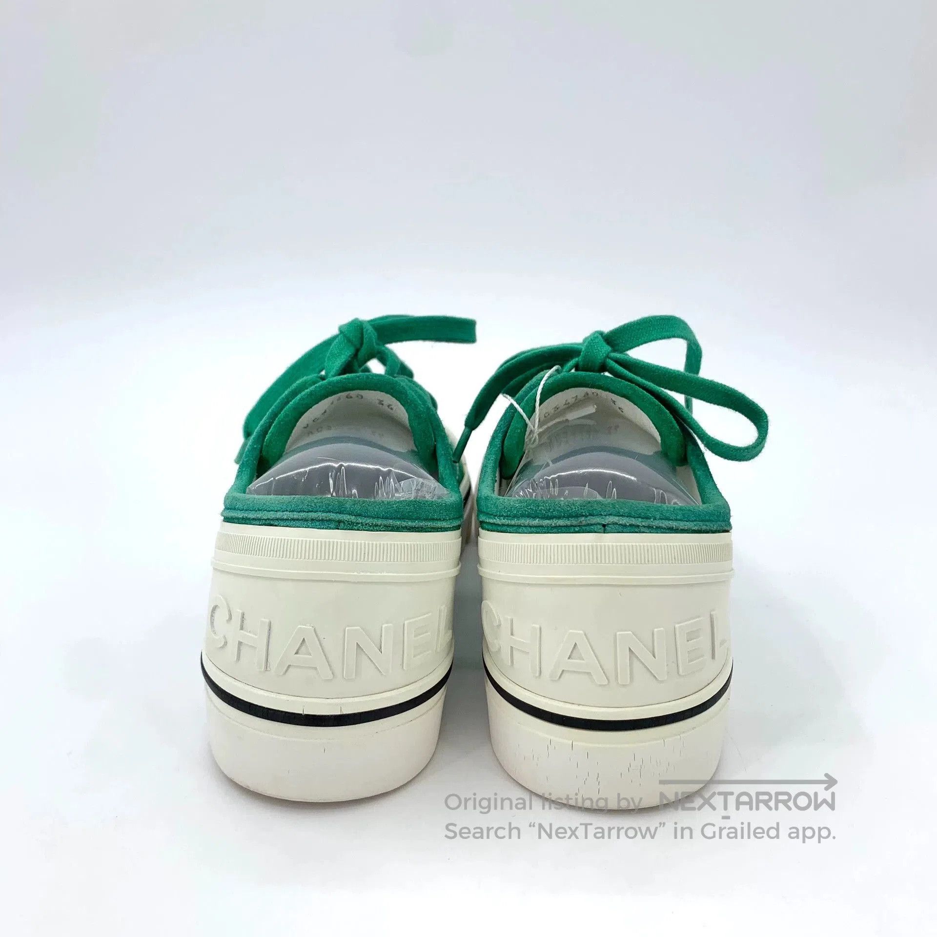 Chanel Chanel Green Canvas Lace-Up Sneakers. Size US 5 / EU 37 - 4 Thumbnail