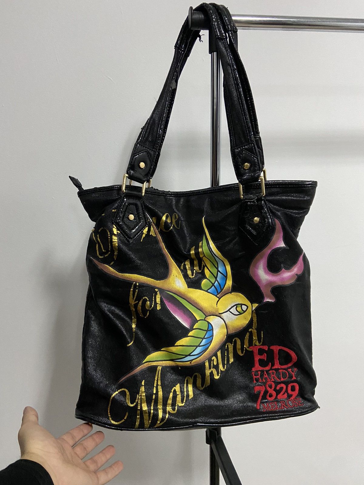 Ed Hardy × Vintage Ed Hardy Vintage tote Bag Big Print Logo rhinestones Size ONE SIZE - 2 Thumbnail