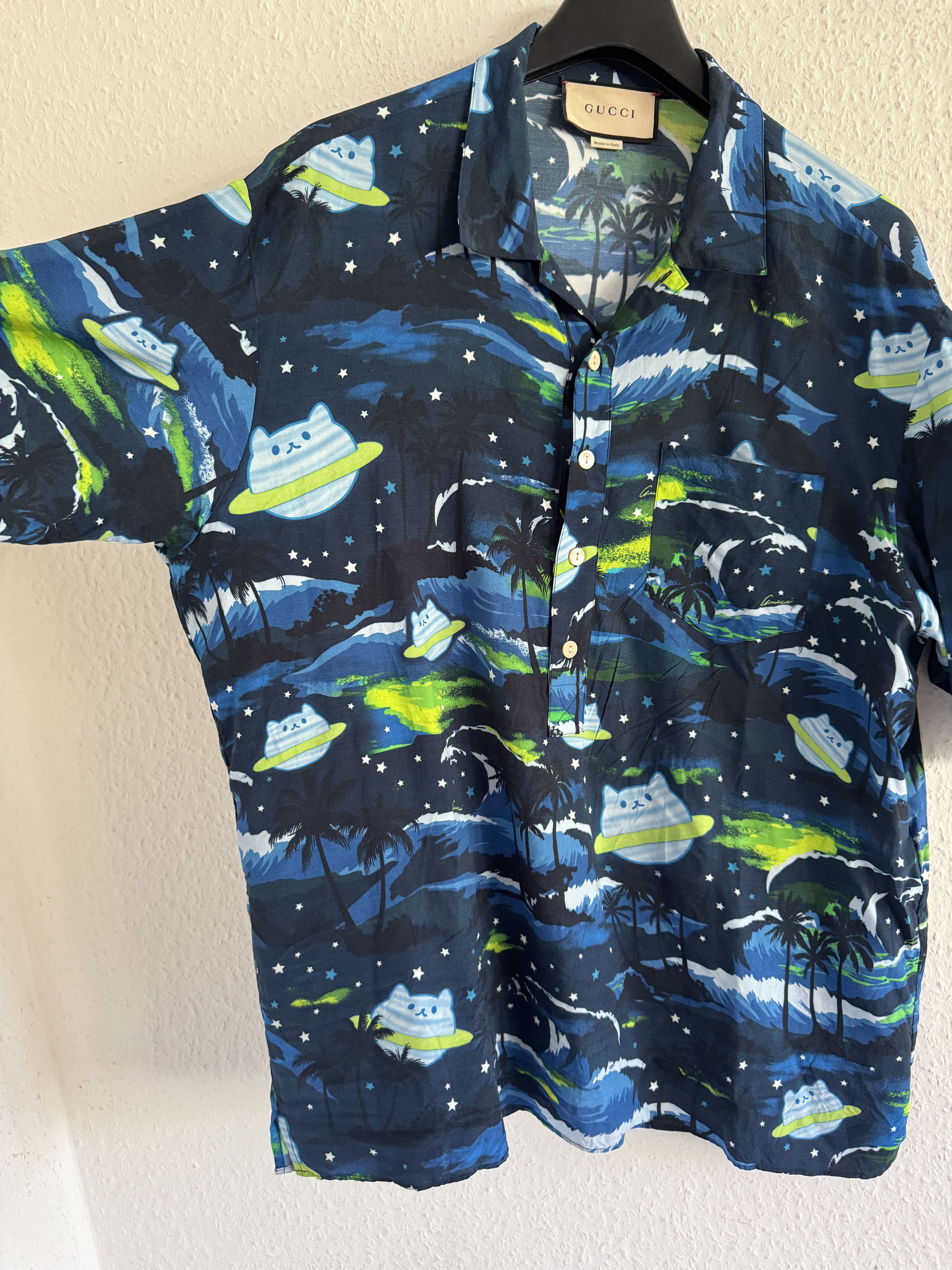 Gucci UFO Cat Print Bowling Shirt Size US L / EU 52-54 / 3 - 6 Thumbnail