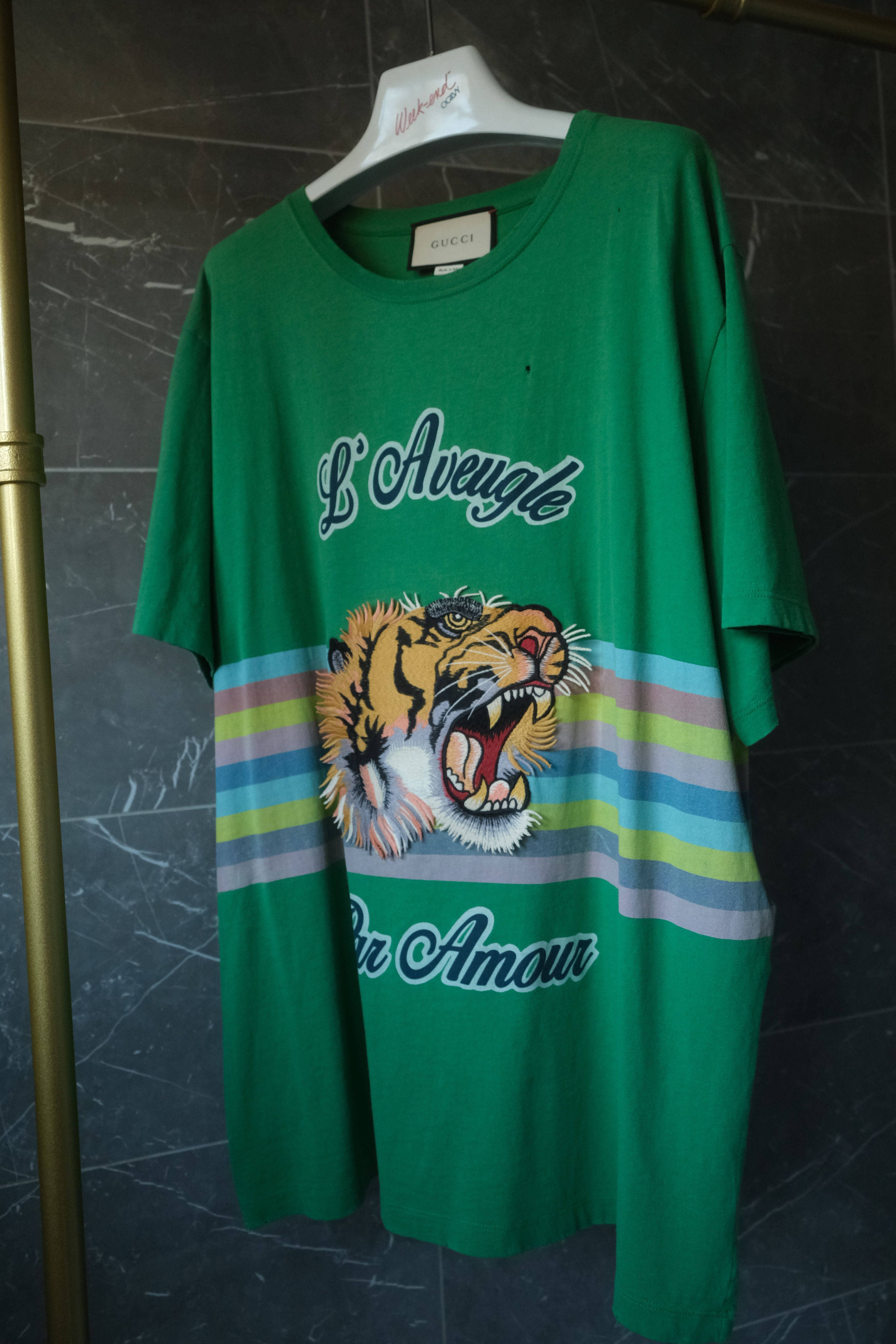 image of Gucci Green "l'aveugle Par Amour" Tiger T-Shirt, Men's (Size Medium)