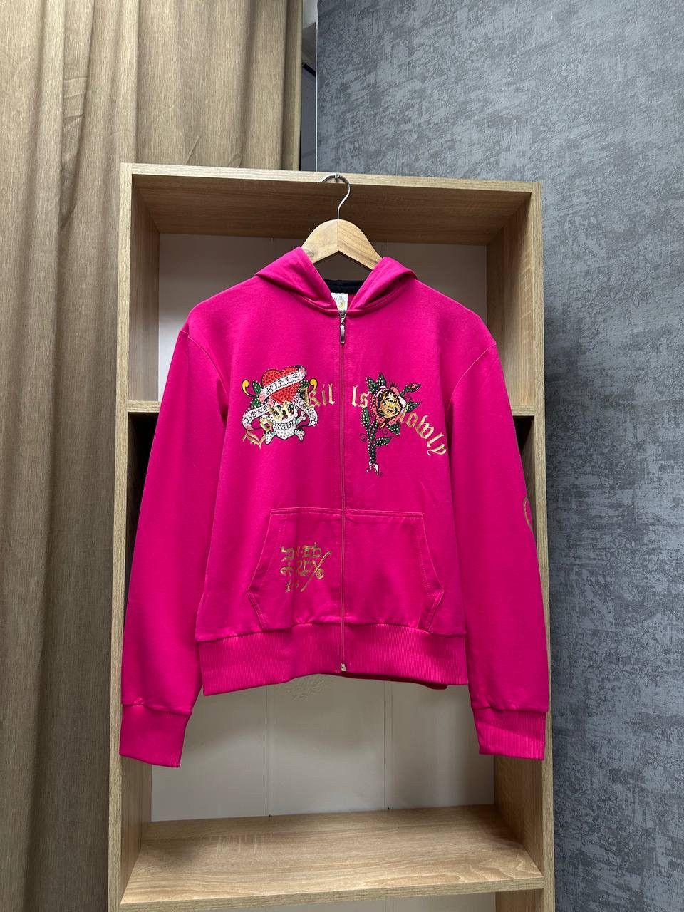 Christian Audigier × Ed Hardy × Vintage Vintage Ed Hardy Christian Audigier Women’s Pink Hoodie Size XL / US 12-14 / IT 48-50 - 3 Thumbnail