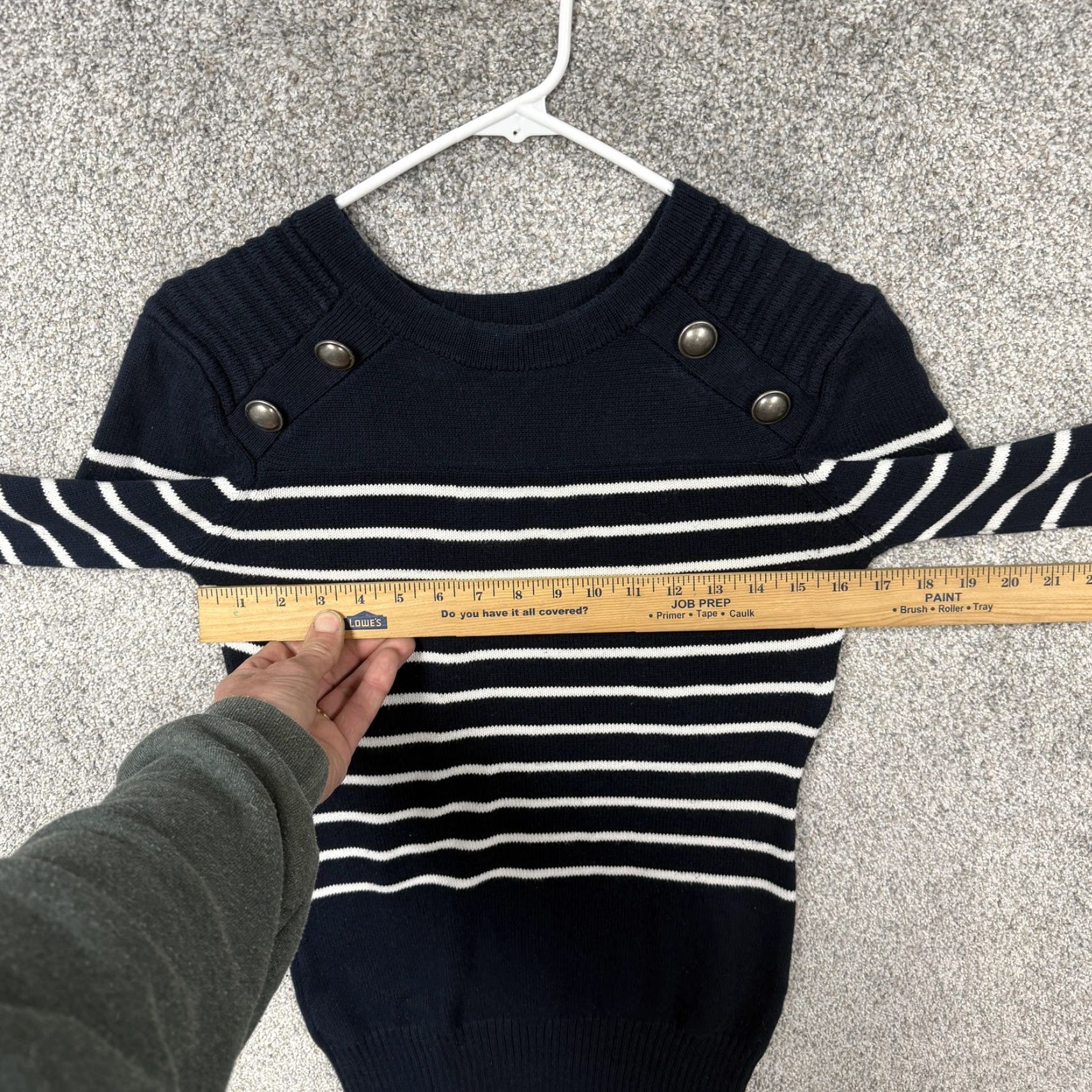Nautica PattyBoutik Sweater Womens L Blue White Striped Button Shoulder Nautical Crew Neck Knit Slim Fit Knitwear Size L / US 10 / IT 46 - 4 Thumbnail