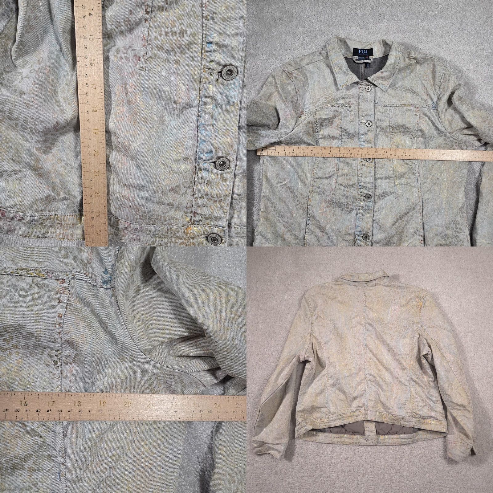 Vintage FDJ French Dressing Jacket Womens XL Gray Animal Print Denim Button Front Size XL / US 12-14 / IT 48-50 - 8 Thumbnail