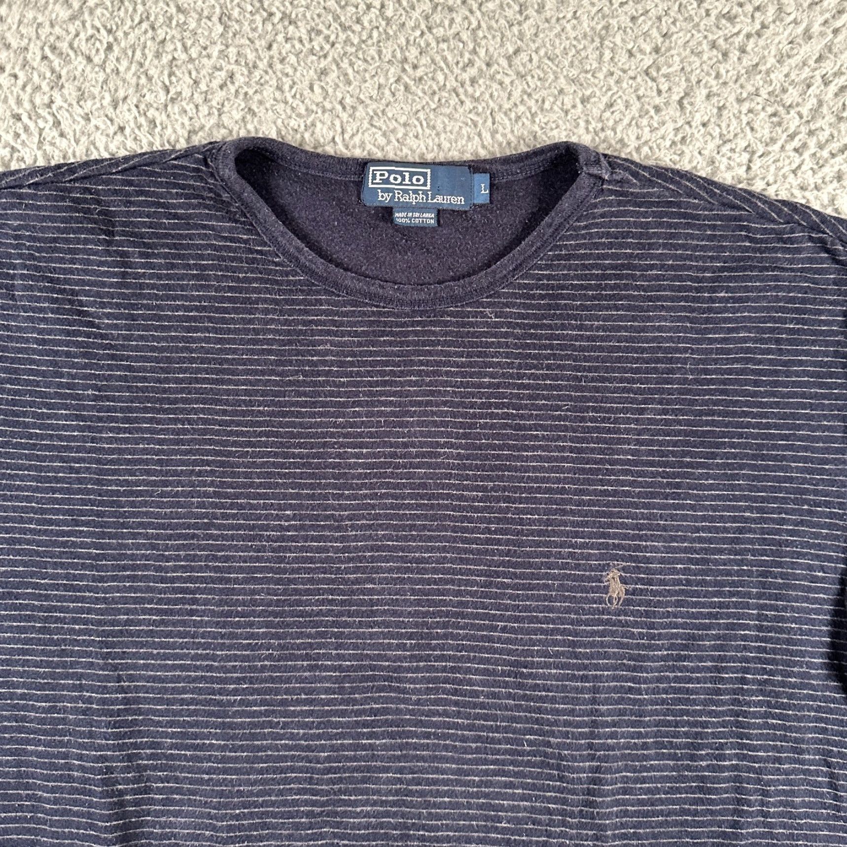 Polo Ralph Lauren VINTAGE Polo Ralph Lauren Sweatshirt Mens Large Navy Striped 90s Crewneck Pony Size US L / EU 52-54 / 3 - 2 Thumbnail