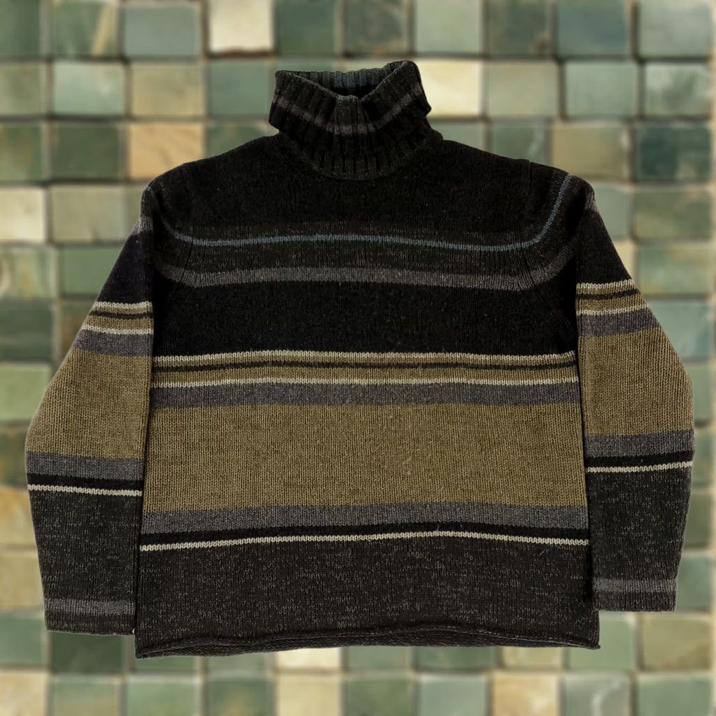 Banana Republic VINTAGE Banana Republic Sweater Mens XL Wool Turtleneck Green Striped 90s Pullover Size US XL / EU 56 / 4 - 1 Thumbnail