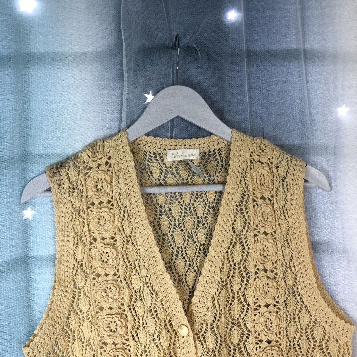 Homespun Knitwear Venticella Brown Mesh Net Crochet Vest Cardigan #7408 Size M / US 6-8 / IT 42-44 - 4 Thumbnail
