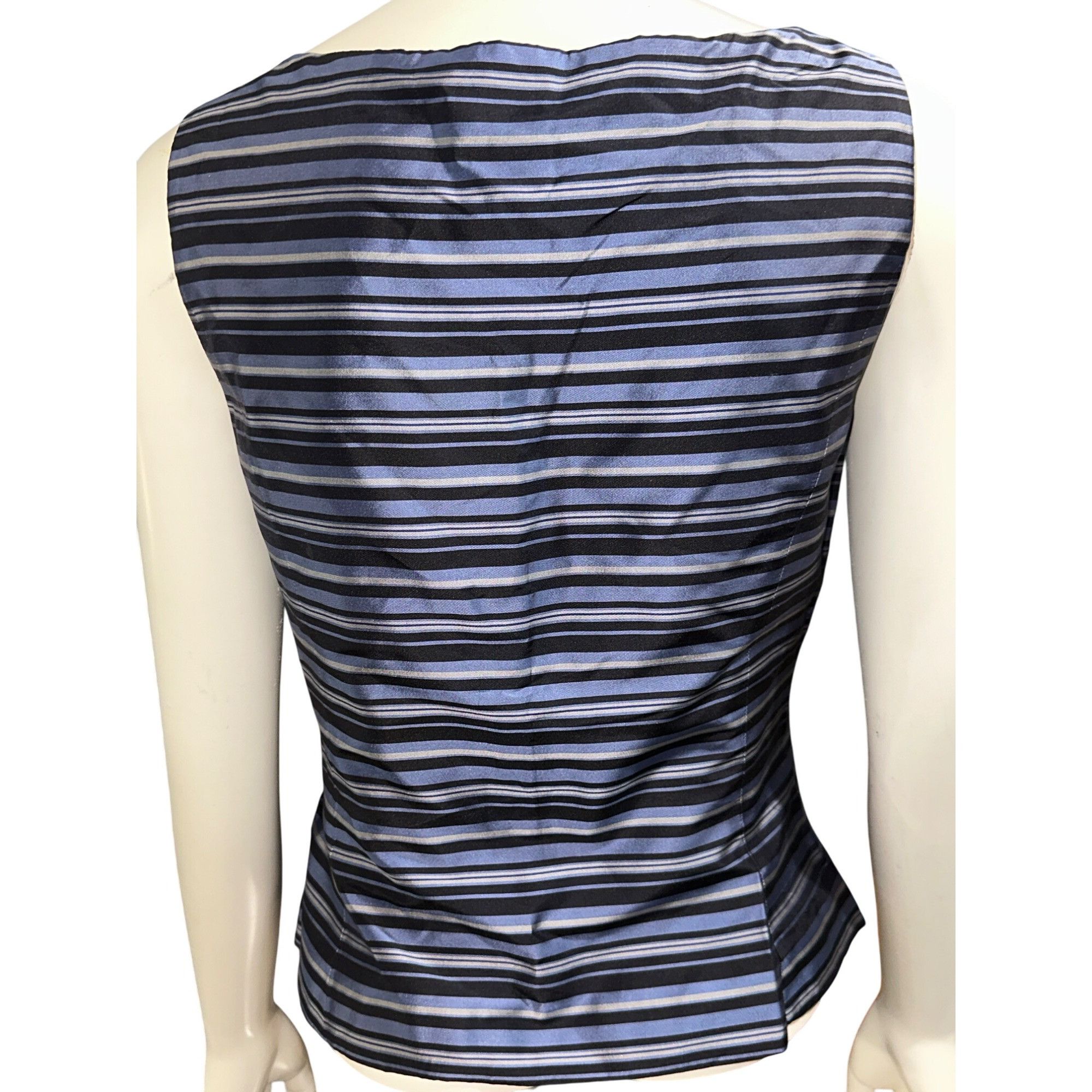 Ann Taylor Ann Taylor Petites 2P Navy Blue Striped Silk Sleeveless Blou Size XS / US 0-2 / IT 36-38 - 5 Thumbnail
