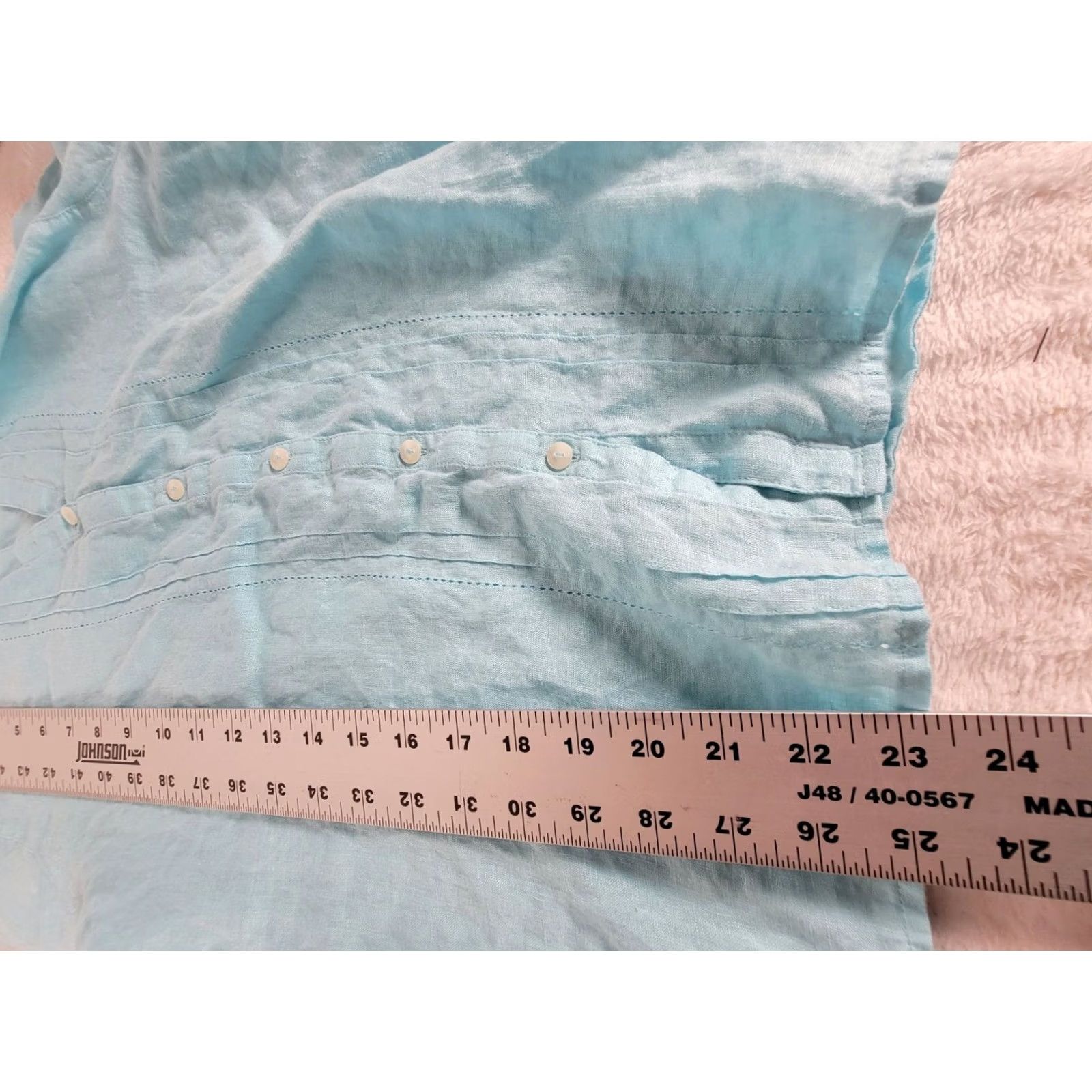 Liz Claiborne Liz Claiborne Lizsport Shirt Womens Blue Linen Button-Up Pintuck Medium Casual Size M / US 6-8 / IT 42-44 - 7 Thumbnail