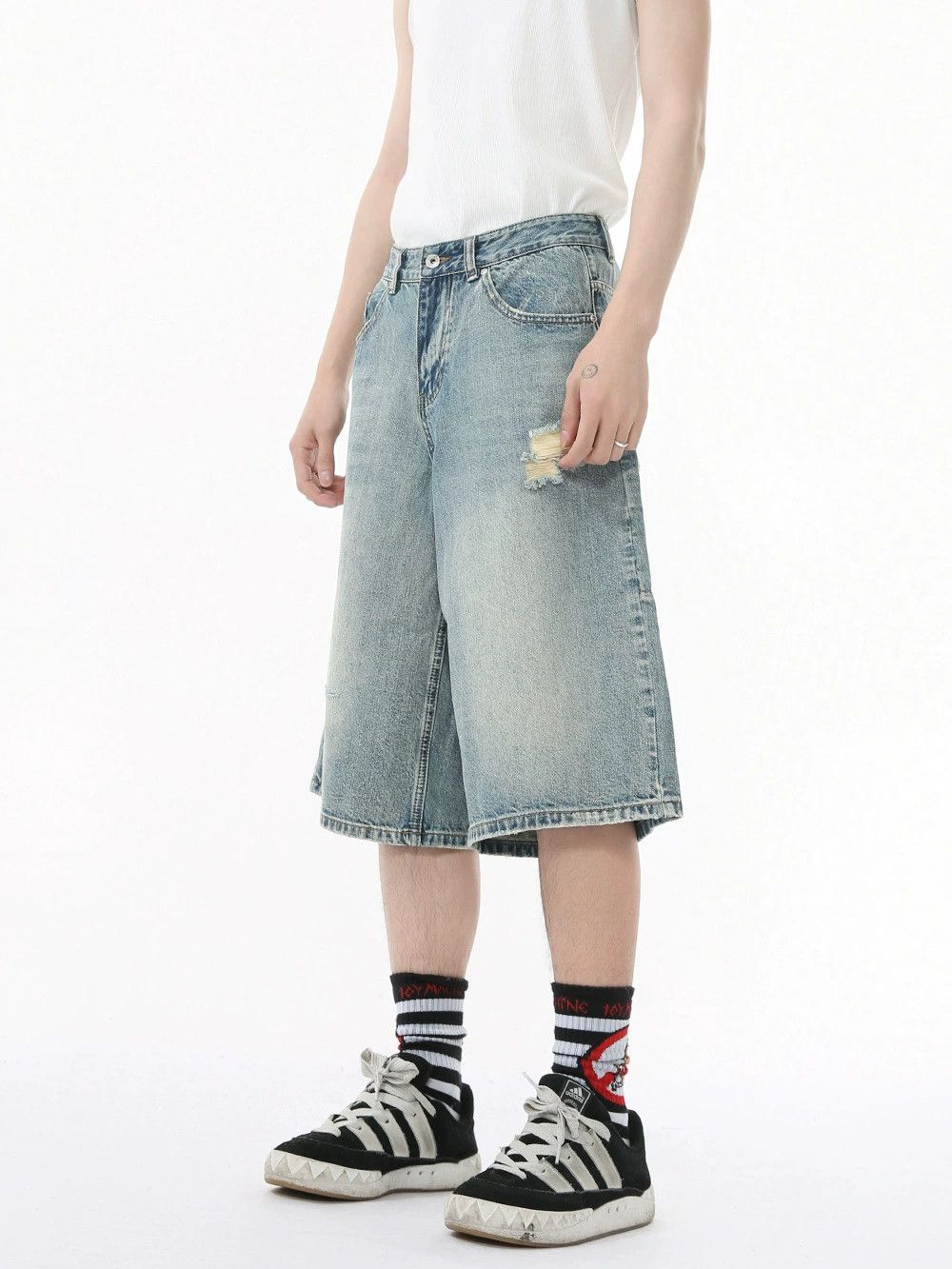 Japanese Brand × Jean Japanese retro distressed straight ripped denim shorts Size US 32 / EU 48 - 3 Thumbnail