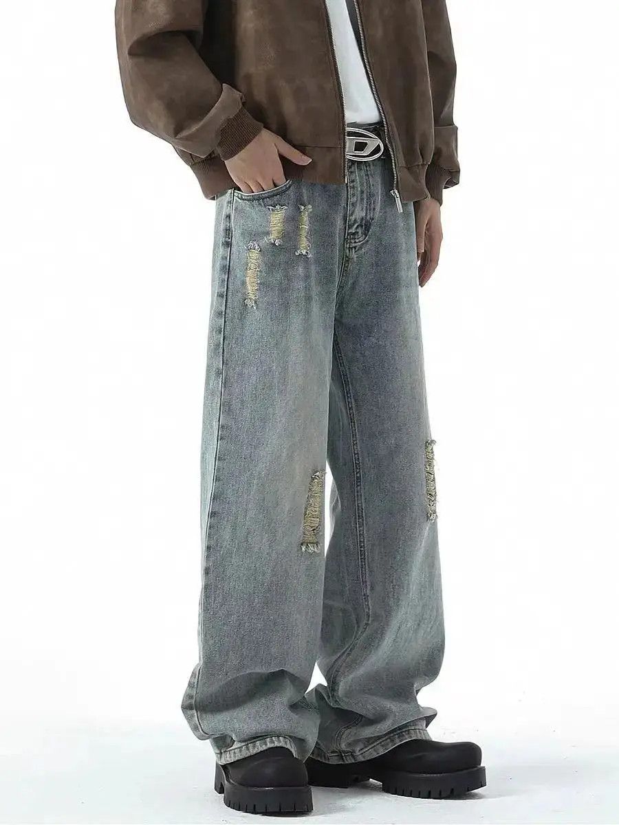 Japanese Brand Broken jeans men's straight loose casual trousers Size US 32 / EU 48 - 5 Thumbnail