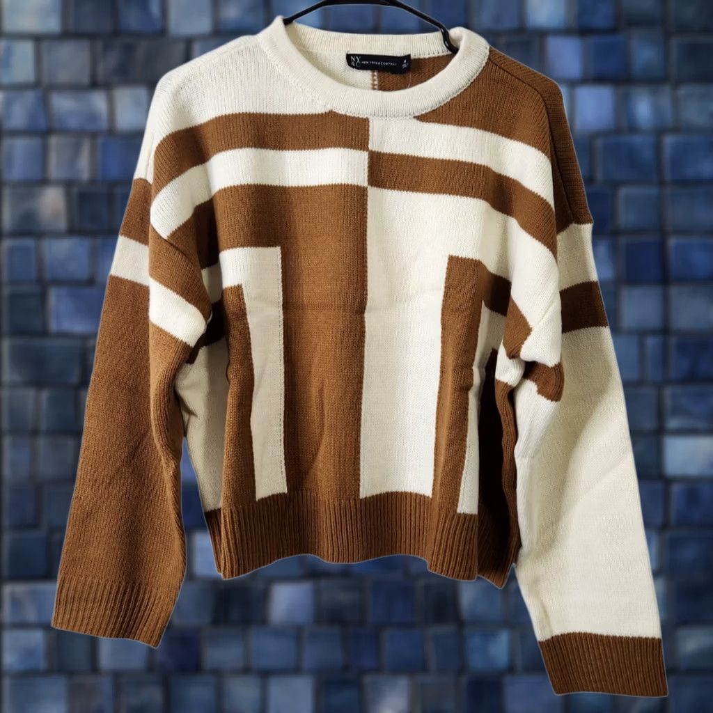 Vintage New York & Company NY&Co Womens M Sweater Pullover Crewneck Acrylic Brown Beige Size M / US 6-8 / IT 42-44 - 1 Thumbnail