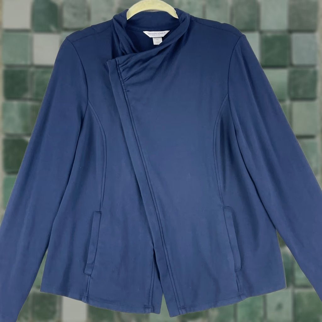 Vintage Christopher & Banks Womens Sweater Petites Zip Up Blue Knit Size PL Long Sleeve - Bag/City/Designer Style, All Seasons, Pocket Size L / US 10 / IT 46 - 1 Thumbnail