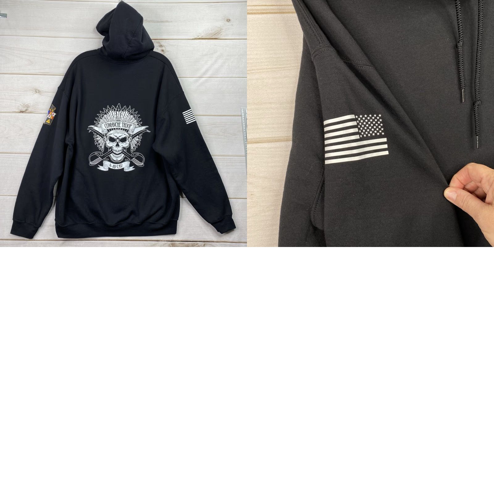 Gildan US Army Hoodie Mens XL Graphic Print Pullover Hooded 4-10 Calvary Comanche Troop Military Black Size US XL / EU 56 / 4 - 8 Thumbnail