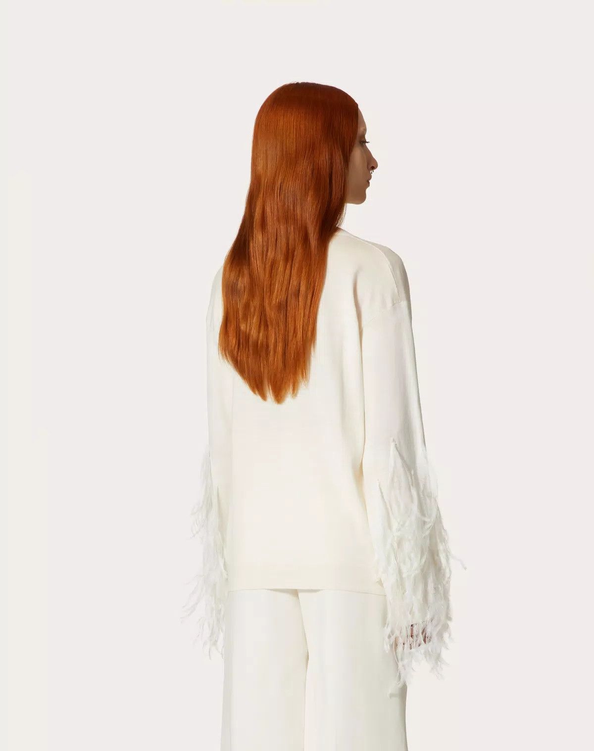 Valentino o1s1wg110426 Wool Jumper With Feathers in White Size L / US 10 / IT 46 - 6 Thumbnail