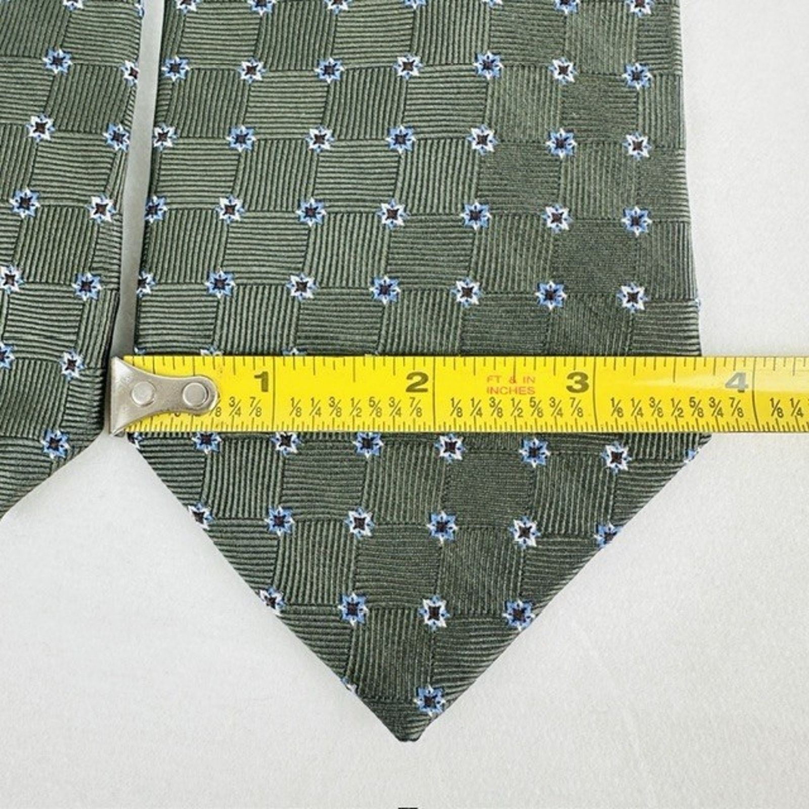 George George Necktie Olive Green w/Stars Geometric All Silk Preppy Size ONE SIZE - 10 Thumbnail