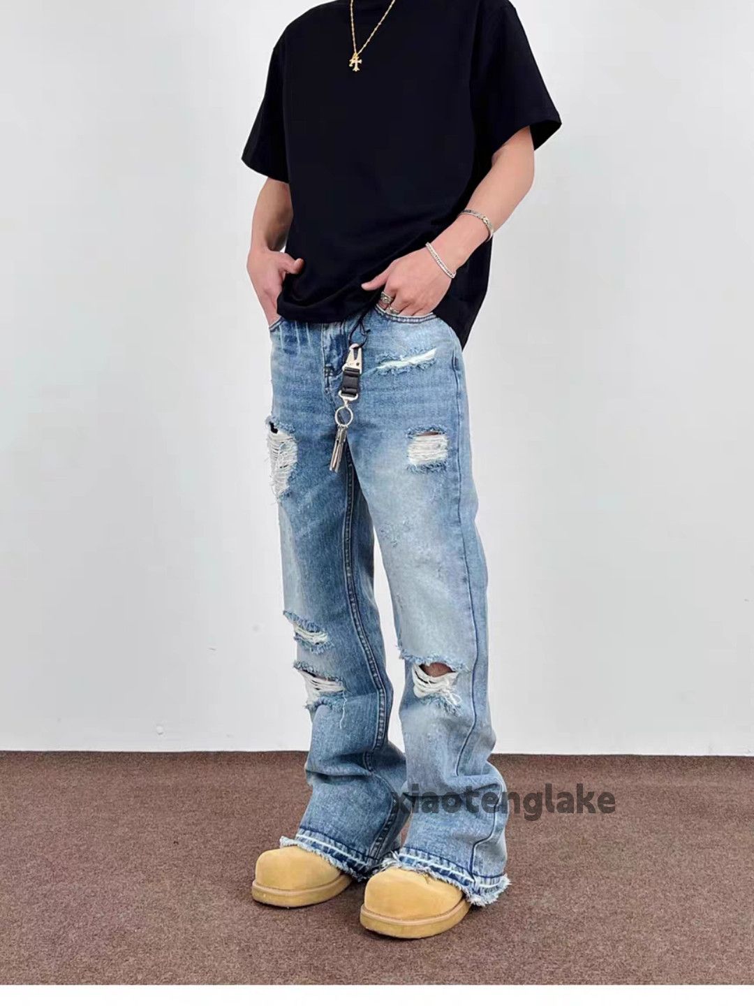 Jean × Vintage Washed faded punk grunge bootcut damaged ripped jeans Size US 36 / EU 52 - 4 Thumbnail