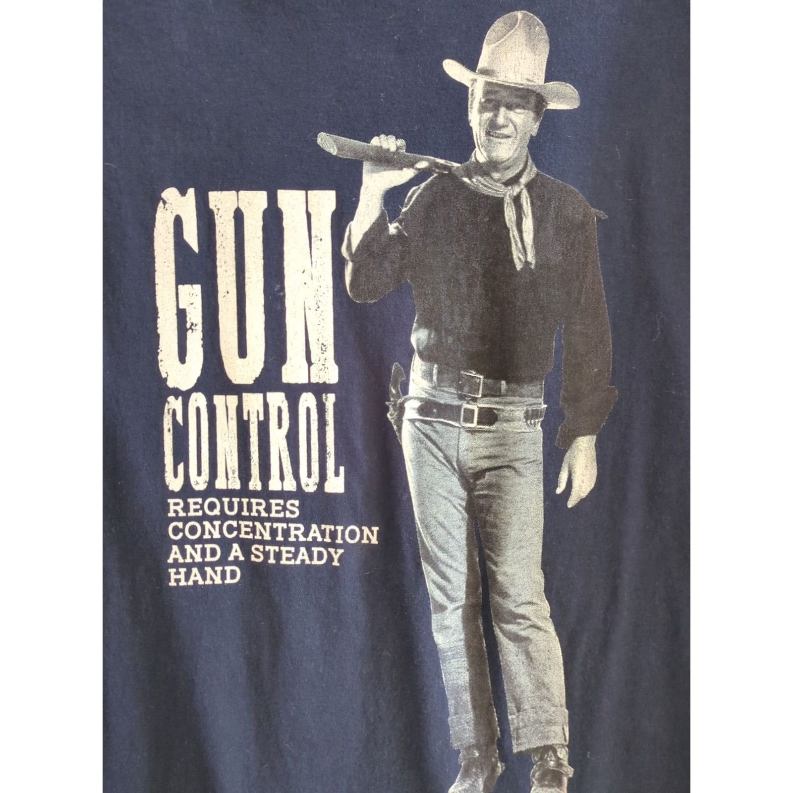 Vintage John Wayne Enterprises Blue Gun Control Graphic T Shirt Mens 2XL Short Sleeve Regular Blue Size US XXL / EU 58 / 5 - 2 Thumbnail