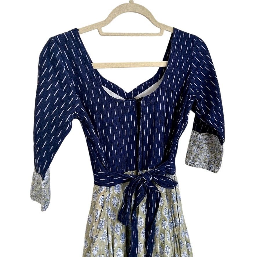 Vintage Vintage Block Print Cotton Maxi Dress – Artisan Handcrafted Size S / US 4 / IT 40 - 4 Thumbnail