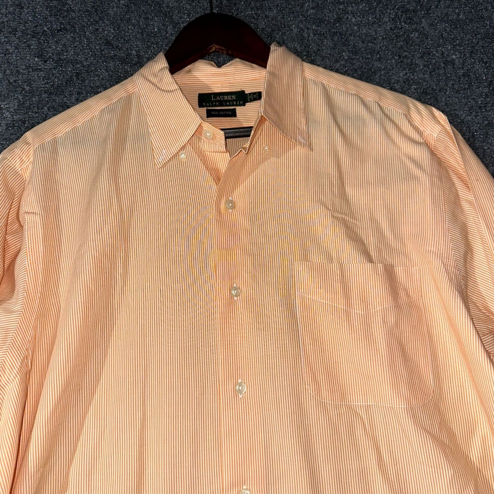 Ralph Lauren Lauren Ralph Lauren Shirt Mens 16 Orange Cotton Striped Button Down Pocket Shirt Size US L / EU 52-54 / 3 - 4 Thumbnail