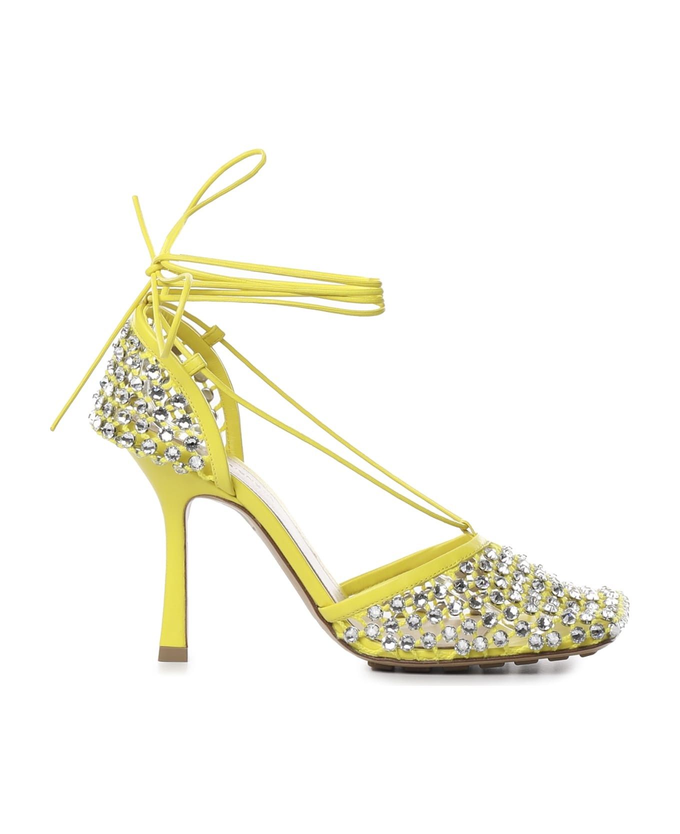 Bottega Veneta sparkle stretch lace-up sandal yellow Size US 7 / IT 37 - 1 Thumbnail