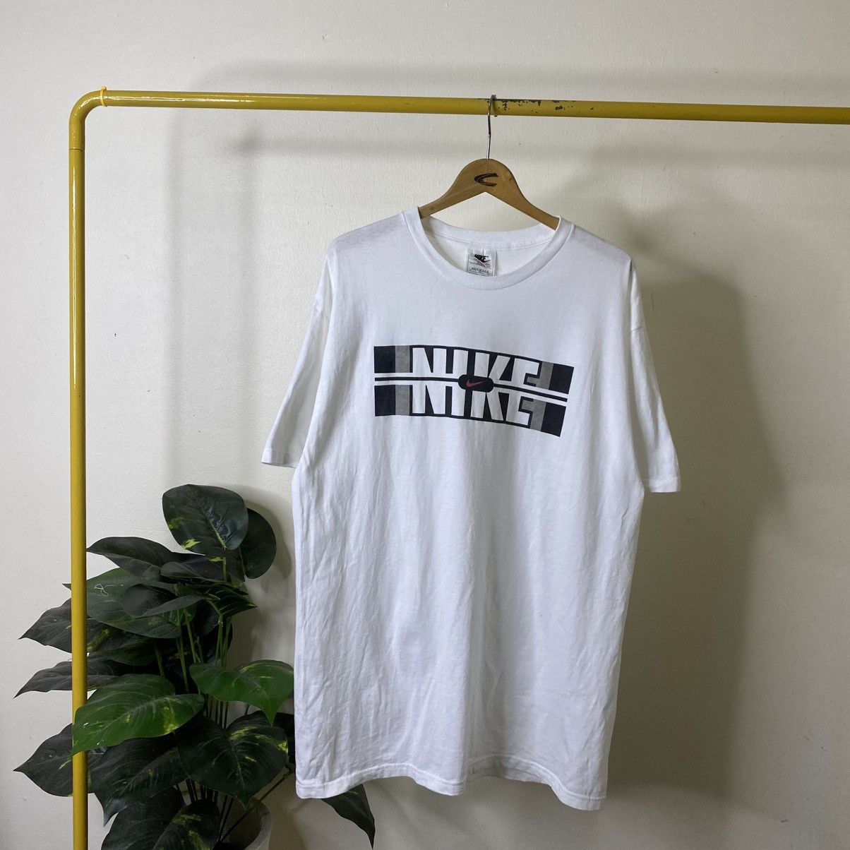 Nike Vintage 1990s Nike Block Centre Swoosh T Shirt Size US XL / EU 56 / 4 - 1 Thumbnail