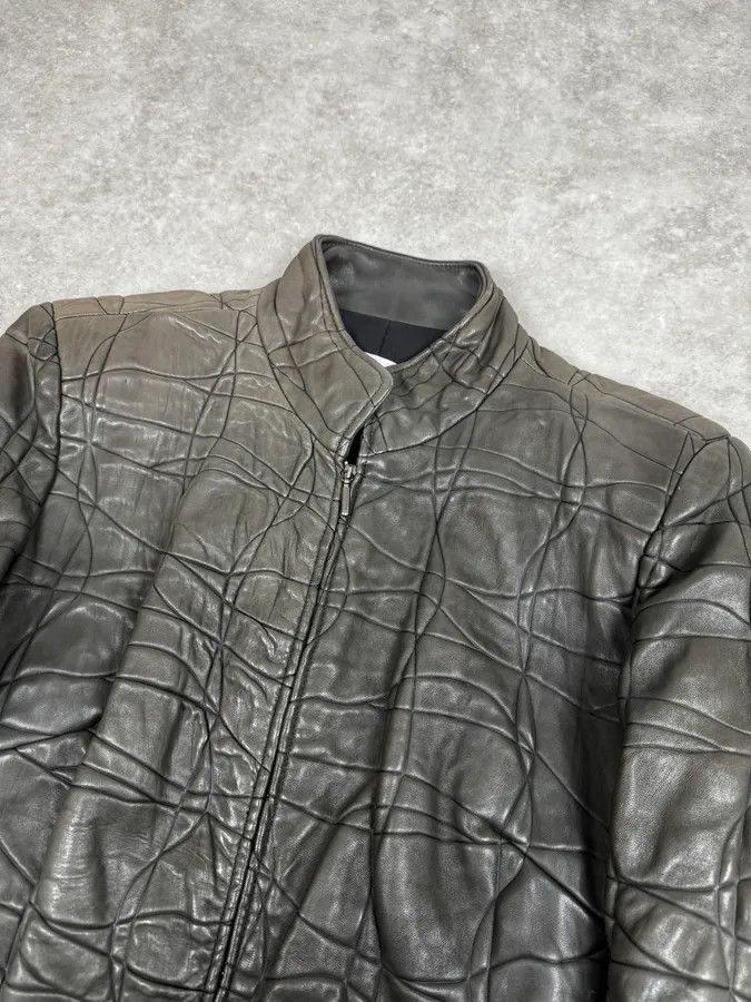 Armani Collezioni 2000s Armani Collezioni Grey Geommetrical Biker Leather Jacket Size XS / US 0-2 / IT 36-38 - 3 Thumbnail
