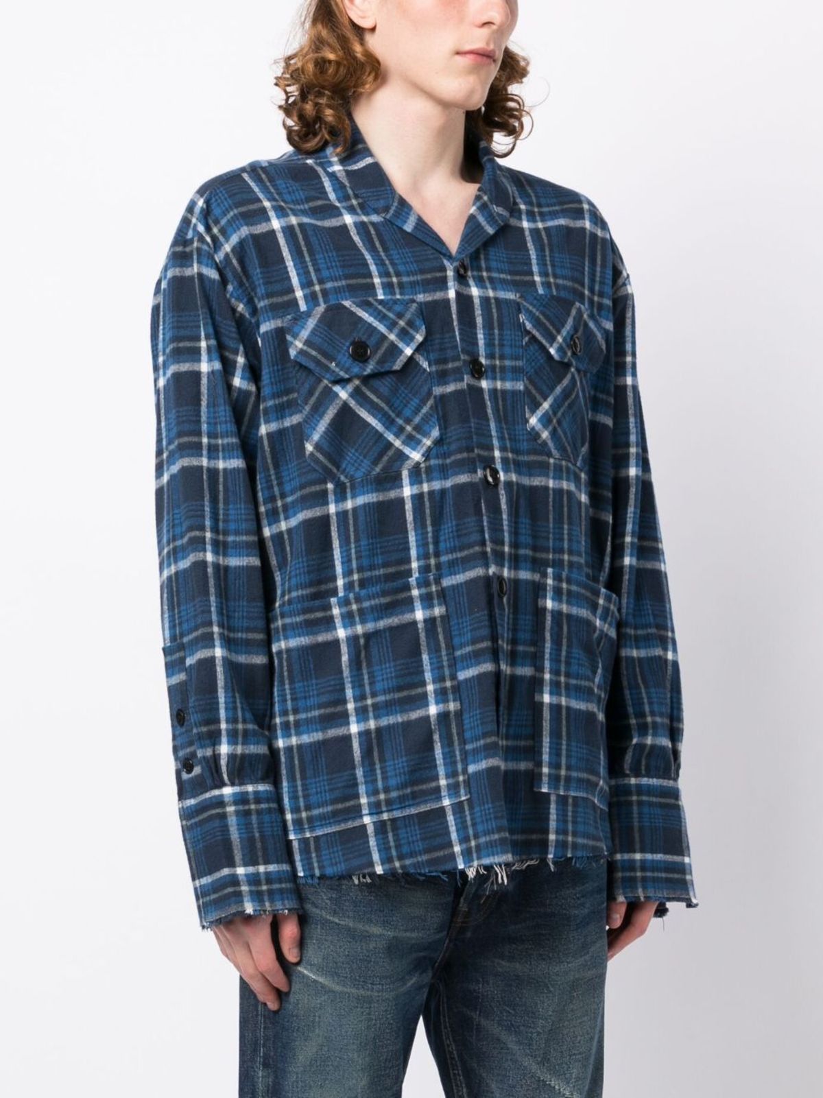 Greg Lauren Greg Lauren Oversized Shawl Collar Jacket - Blue Plaid Size US S / EU 44-46 / 1 - 1 Thumbnail