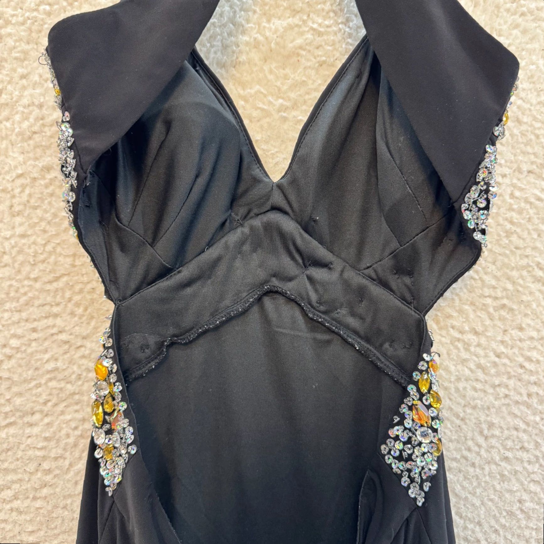 Vintage VINTAGE Y2K Prom Dress 10 Large Black Rhinestone Backless Maxi Formal Cocktail Masquerade Dress Women Size L / US 10 / IT 46 - 4 Thumbnail