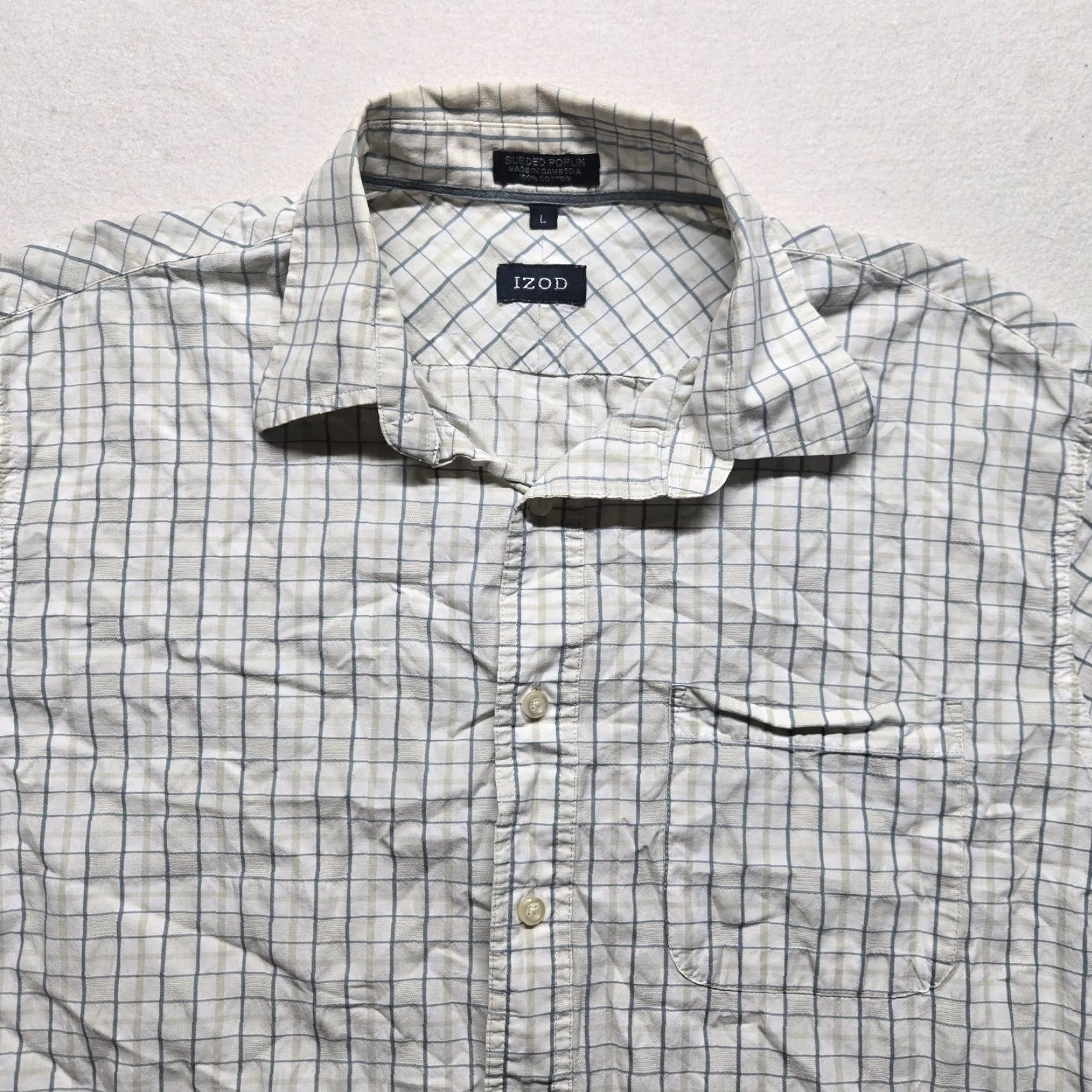 Izod VINTAGE IZOD Men's Shirt Casual Business Long Sleeve Button-Up Cotton Check Large White Size US L / EU 52-54 / 3 - 2 Thumbnail