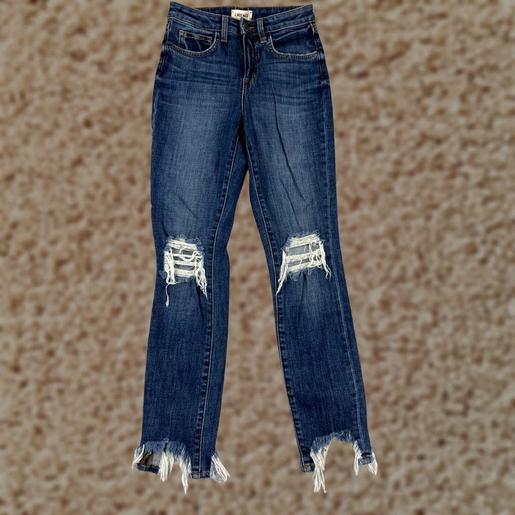 L'AGENCE L'AGENCE Jeans Womens 23 Blue Denim High Line Skinny Distressed 5-Pocket Cotton Blend Size 40" / US 18 - 1 Thumbnail