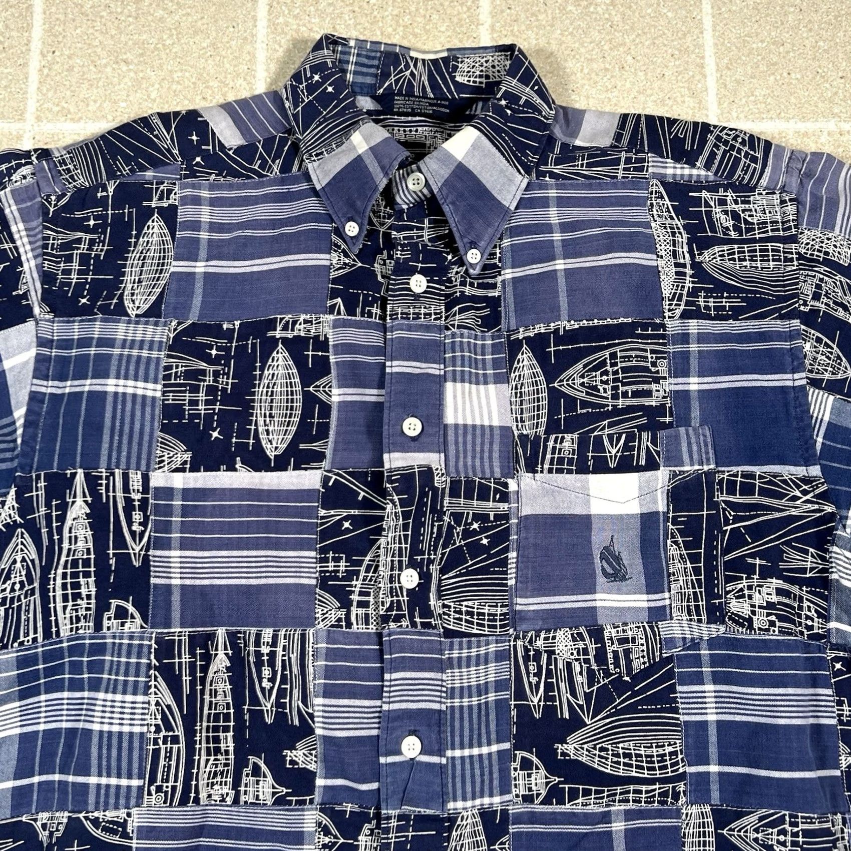 Nautica VTG Nautica Button-Up Shirt Plaid Blue Patchwork Short Sleeve Size M Mens Size US M / EU 48-50 / 2 - 2 Thumbnail
