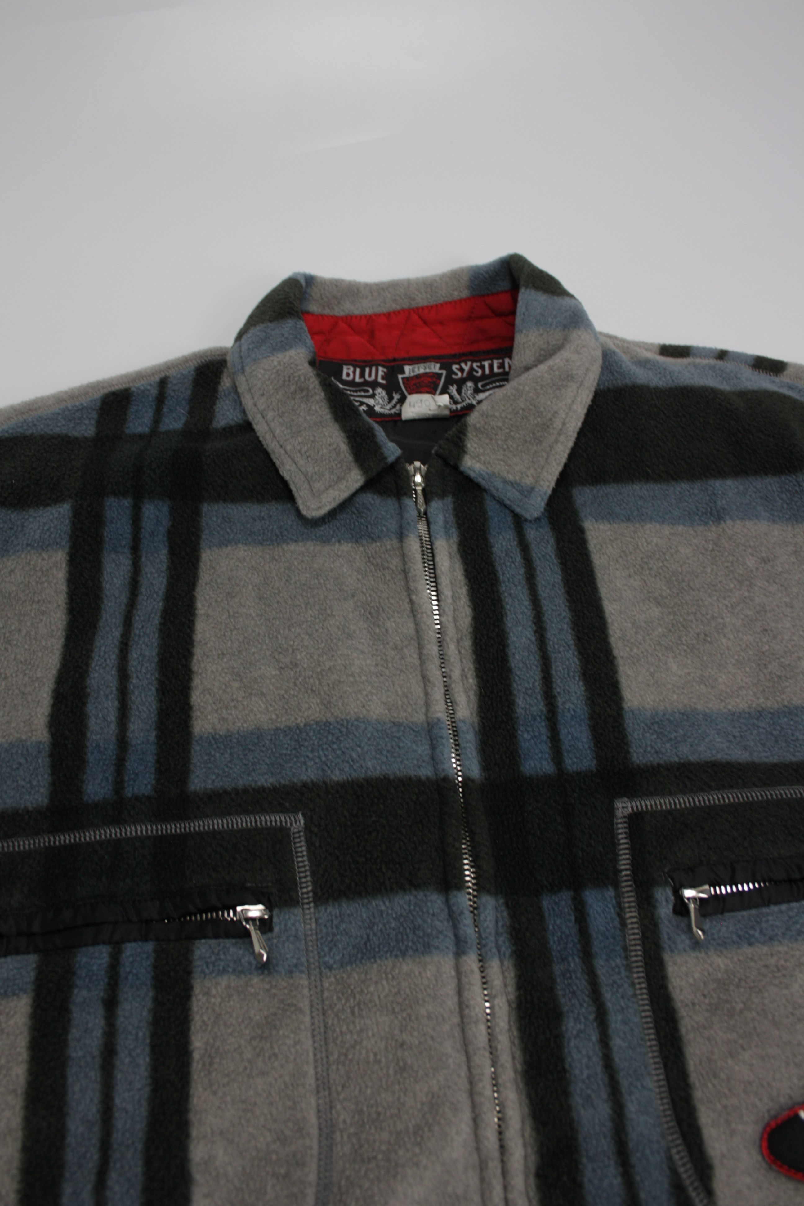 JET SET × Vintage JET SET Blue System 90s Vintage Fleece & Nylon Plaid Jacket Size US XL / EU 56 / 4 - 5 Thumbnail