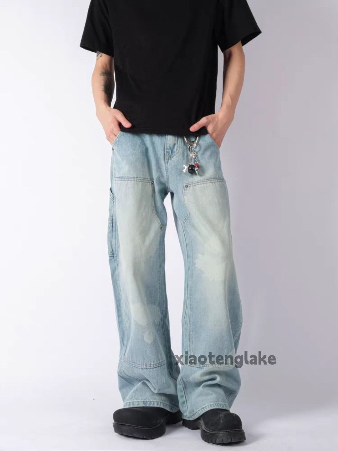 Jean Unisex washed faded loose baggy carpenter hiphop pants Size US 30 / EU 46 - 2 Thumbnail