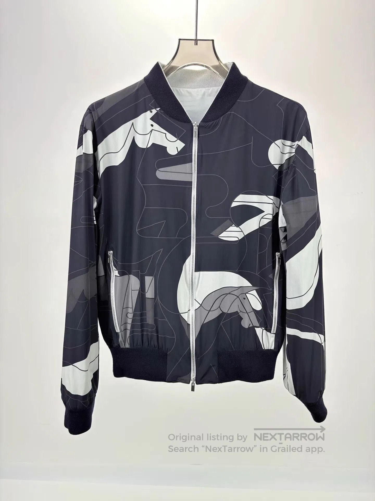 Hermes Gray Abstract Pattern Bomber Jacket Size M. Size US M / EU 48-50 / 2 - 1 Thumbnail