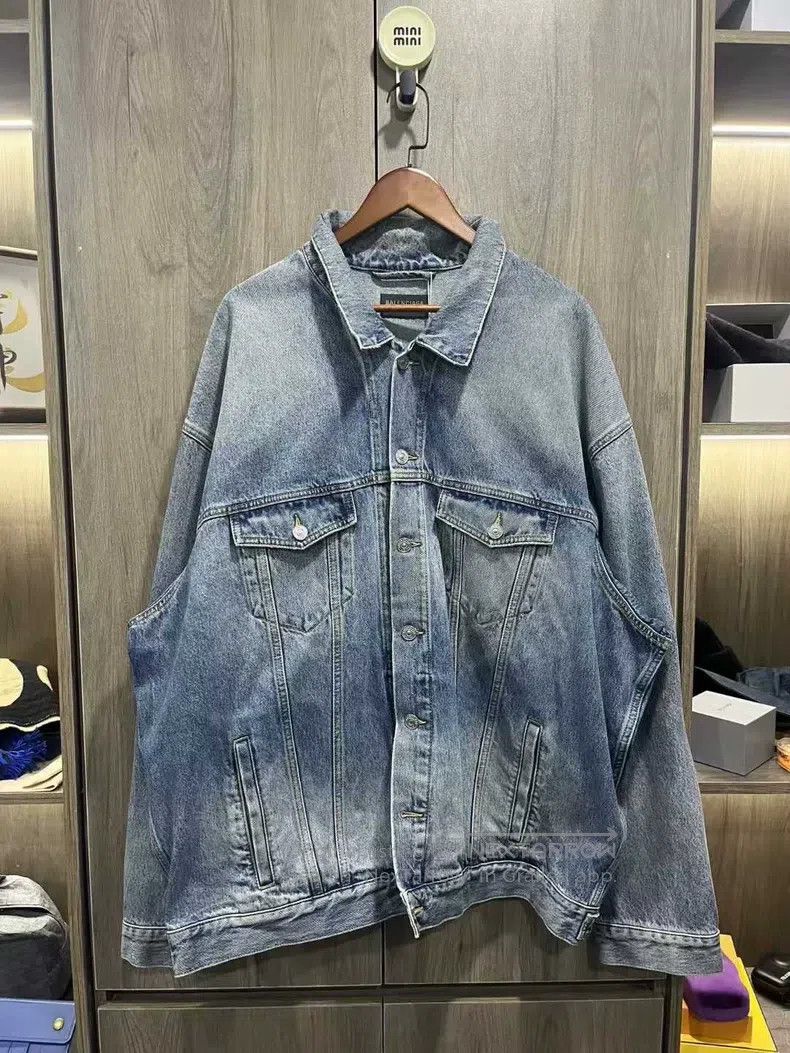 Balenciaga Balenciaga Back Tape Logo Printed Denim Jacket Size US XL / EU 56 / 4 - 1 Thumbnail