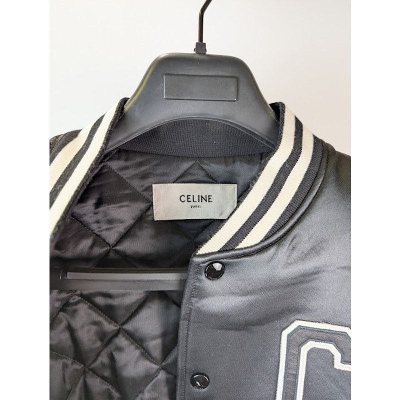 Celine o1rshd1 Teddy Logo-Applique Satin Varsity Jacket in Black Size US M / EU 48-50 / 2 - 11 Thumbnail