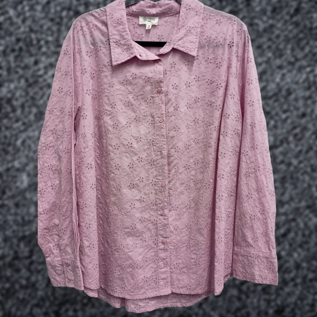 Vintage Candace Cameron Bure Shirt 1X Pink Eyelet Floral Embroidered Cottagecore Womens Size XL / US 12-14 / IT 48-50 - 1 Thumbnail