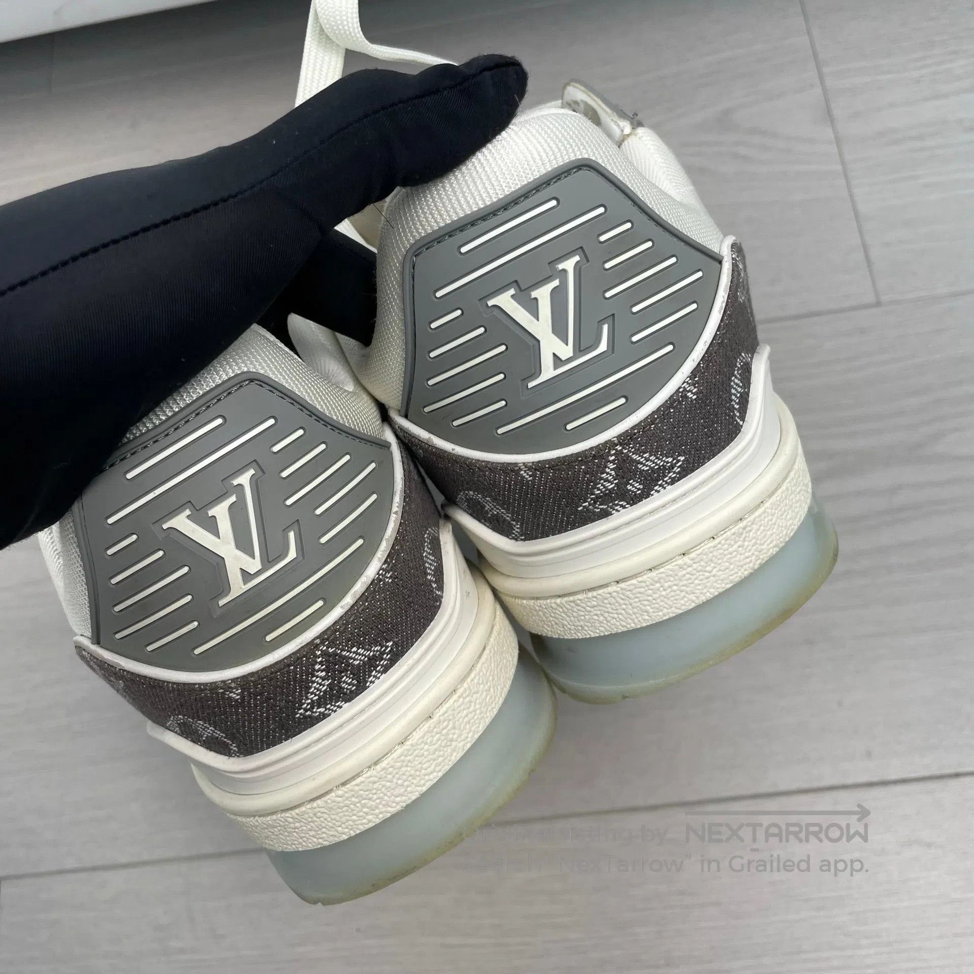 Louis Vuitton Louis Vuitton Gray-white denim full print low-top sneakers Size US 6.5 / EU 39-40 - 3 Thumbnail