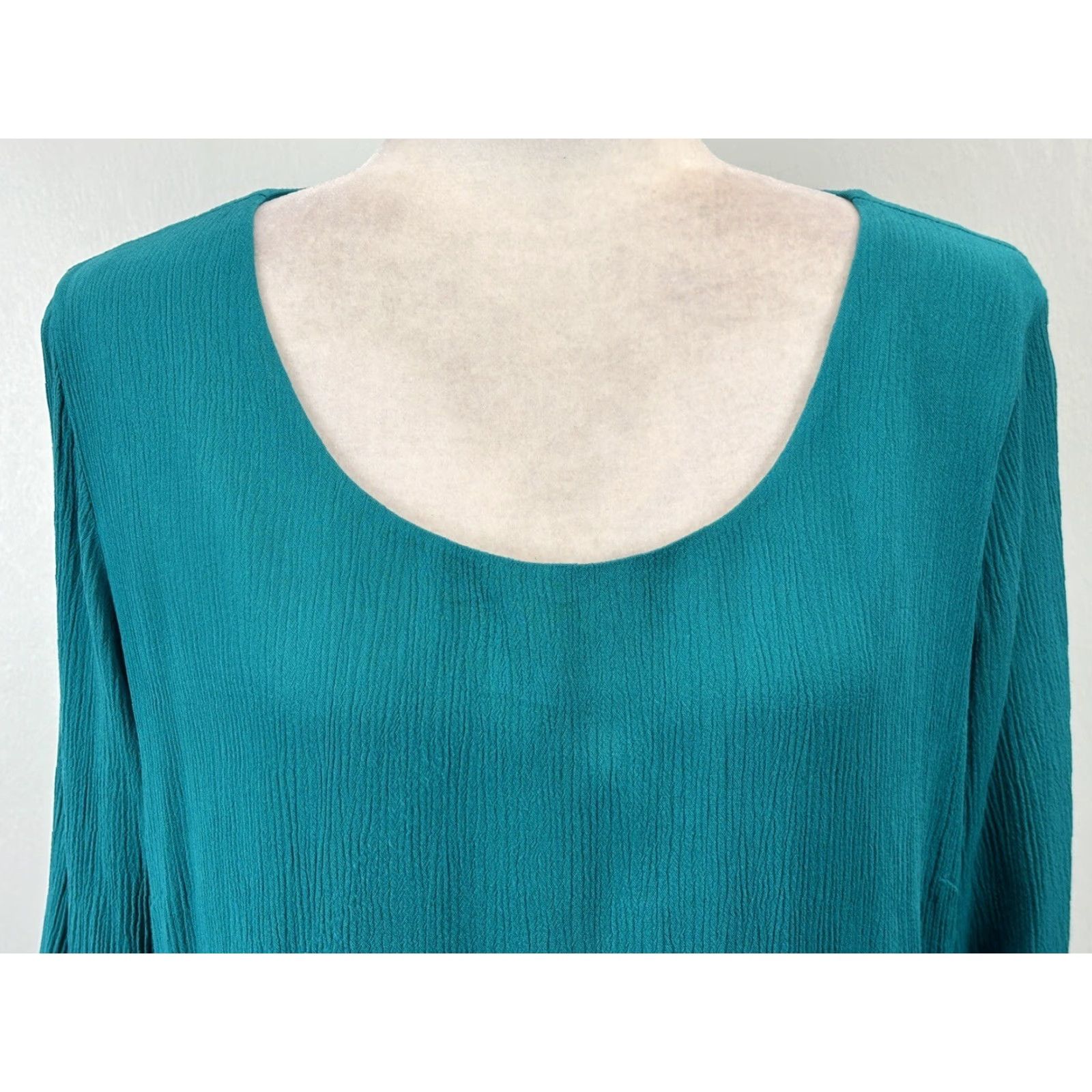 Soft Surroundings Soft Surroundings M Teal Green Blouse Layered Bell Sleeve Crepe Stretch Top Size XL / US 12-14 / IT 48-50 - 5 Thumbnail