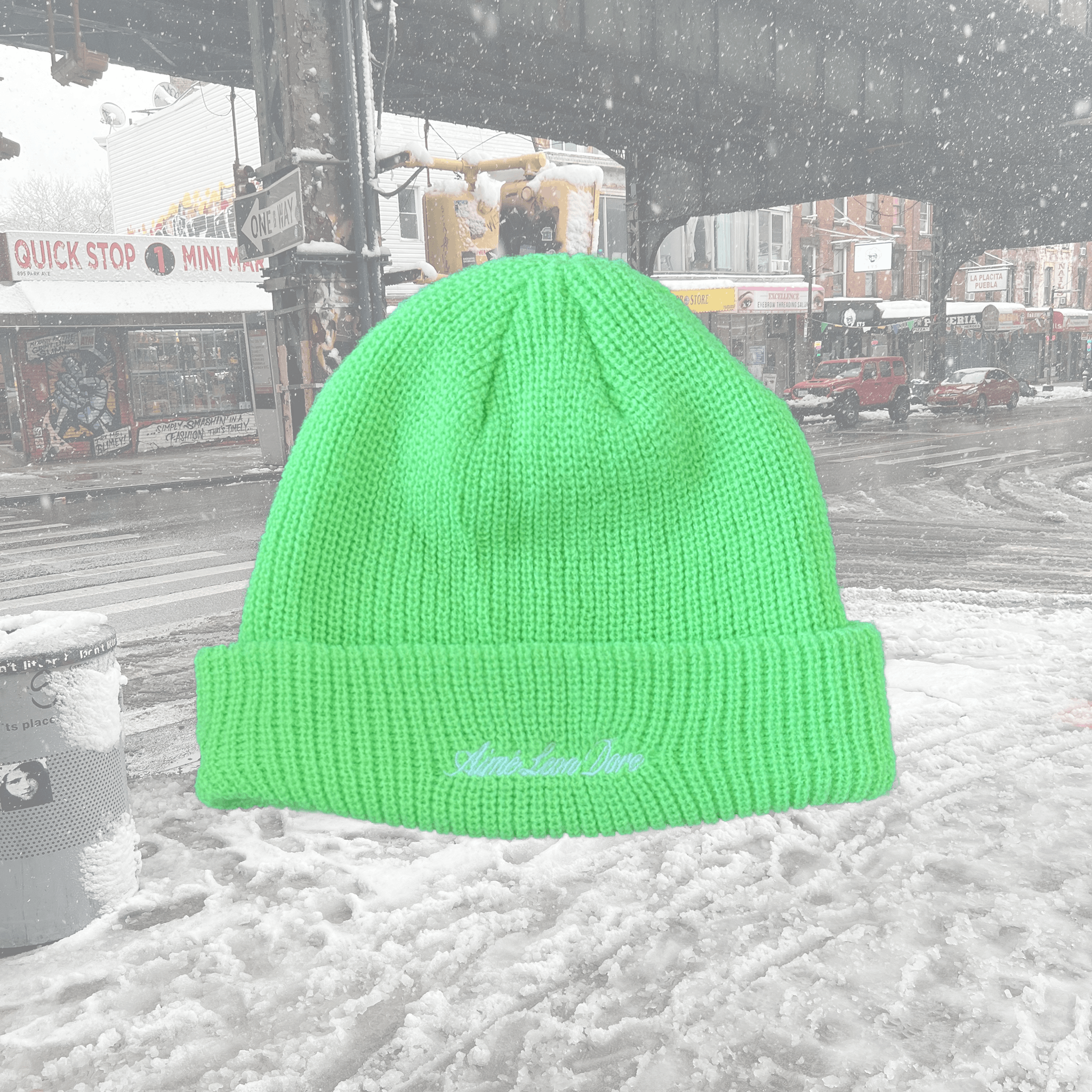 Aime Leon Dore × New Era Aime Leon Dore New Era Yankees Highlighter Green Beanie Size ONE SIZE - 2 Thumbnail