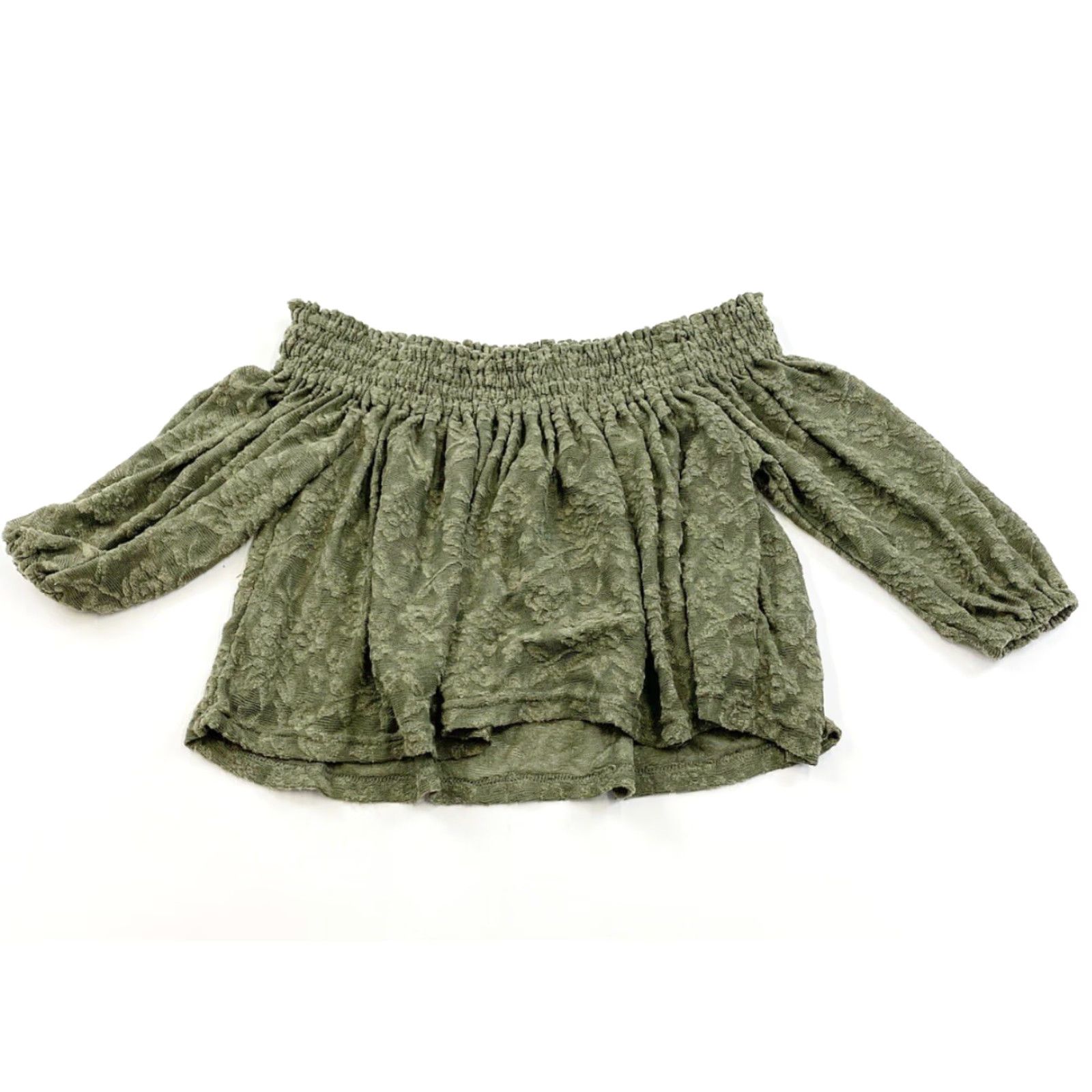 Anthropologie Anthropologie Deletta Top Blouse Off The Shoulder Green Lace Floral S Small Bodice-Relaxed Women's Bohemian Shirt Size S / US 4 / IT 40 - 2 Thumbnail