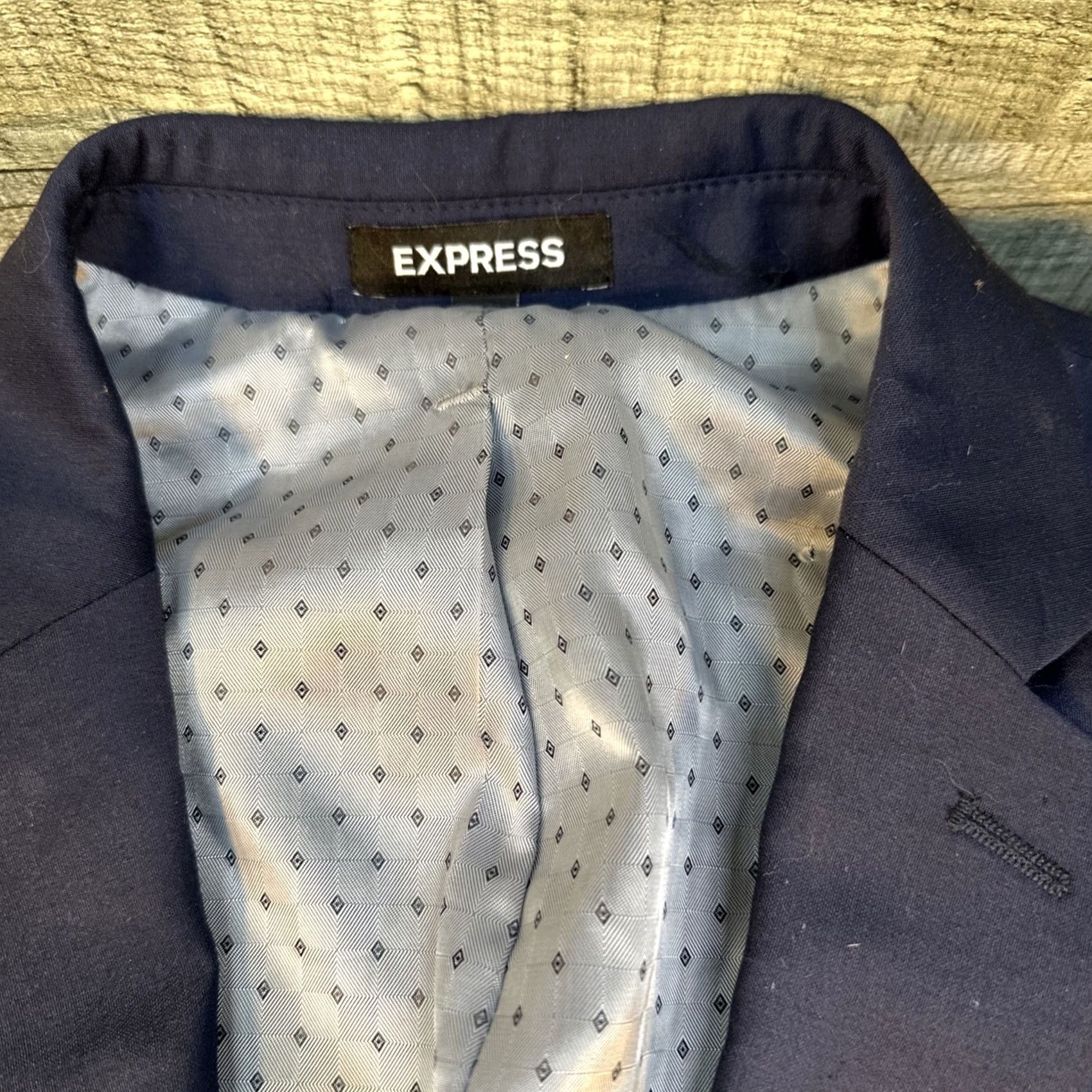 Express Express Blazer Suit Blue Slim Fit 2-Button Short Jacket Men 36 Regular Pants 32x30 Cotton Blend Weave Sports Theme Size US 36 / EU 52 - 2 Thumbnail