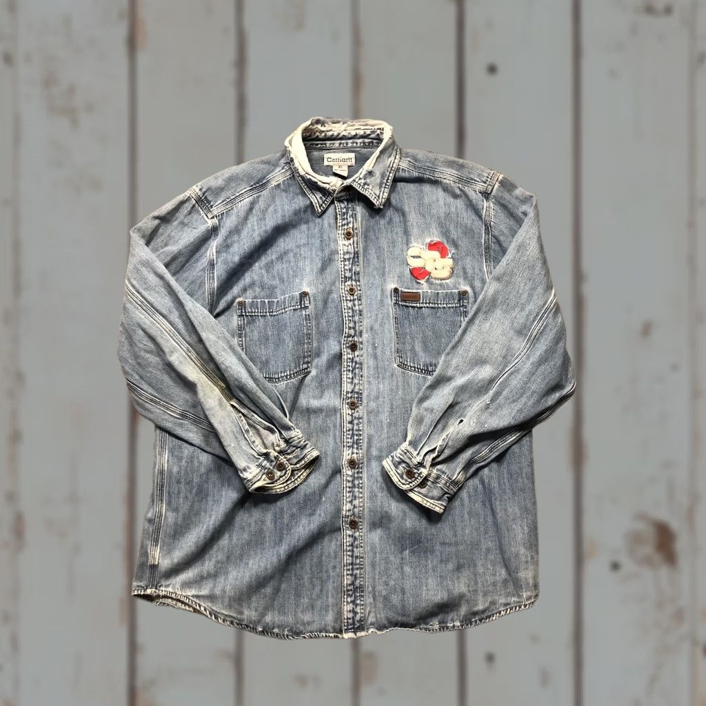 Carhartt VINTAGE Carhartt Shirt Mens XL Blue Denim Button Front Long Sleeve Workwear Distressed Size US XL / EU 56 / 4 - 1 Thumbnail