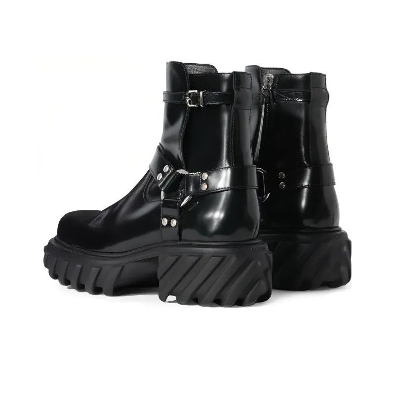 Off-White o1qlp0924 Exploration Motor Leather Ankle Boots in Black Size US 8 / EU 41 - 4 Thumbnail