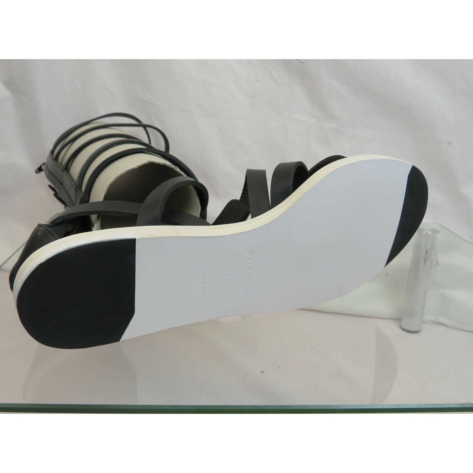 Balenciaga NEW BALENCIAGA BLACK LEATHER GLADIATOR TALL FLAT SANDALS 38 Size US 8 / IT 38 - 10 Thumbnail